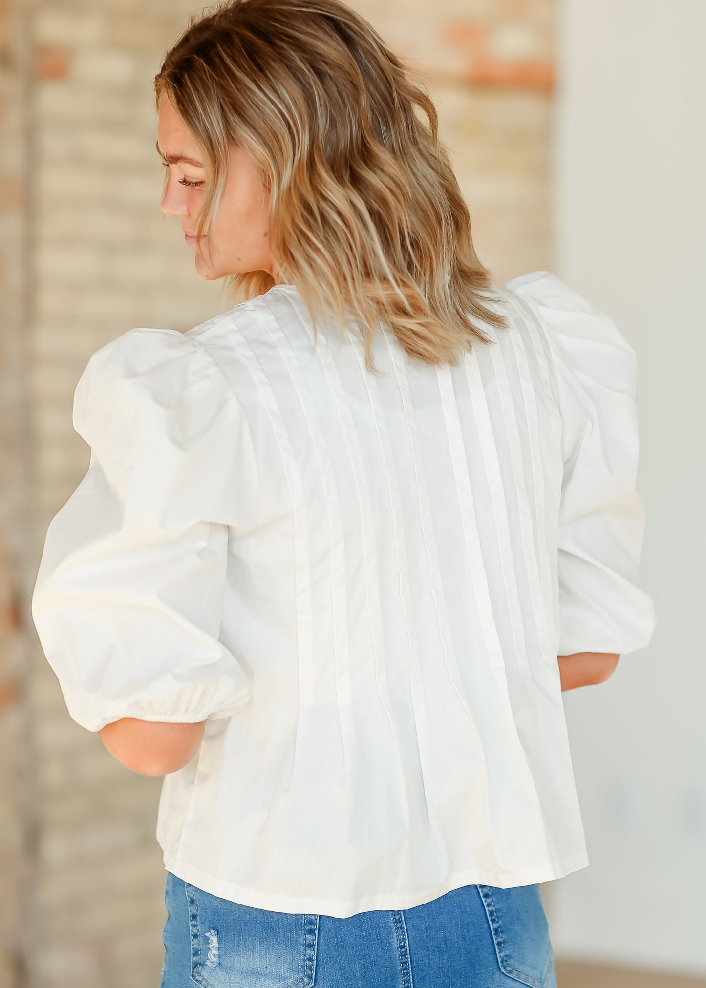 Pleated Cotton 3/4 Sleeve Top - FINAL SALE