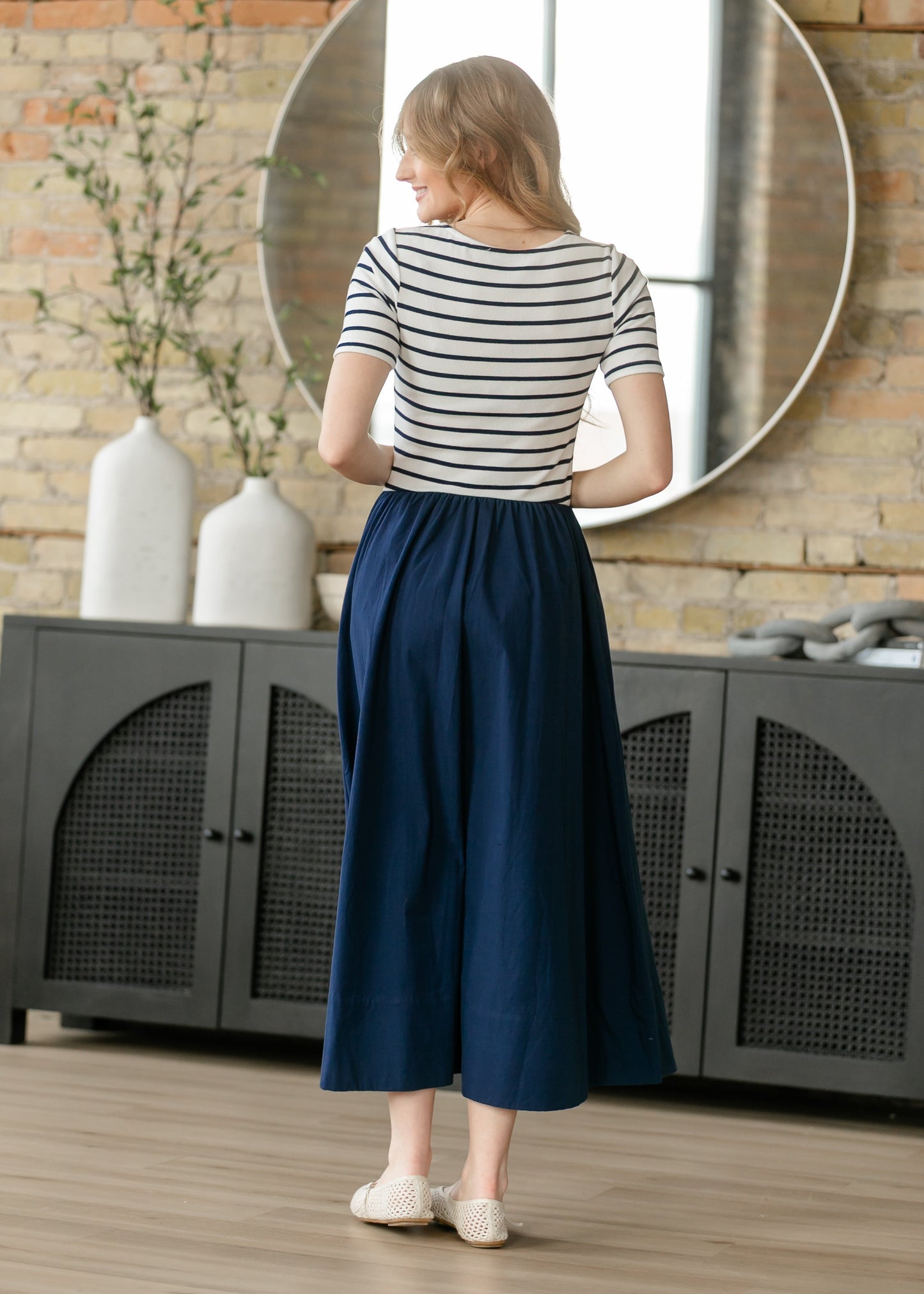 Poplin Knit Mix Short Sleeve Maxi Dress