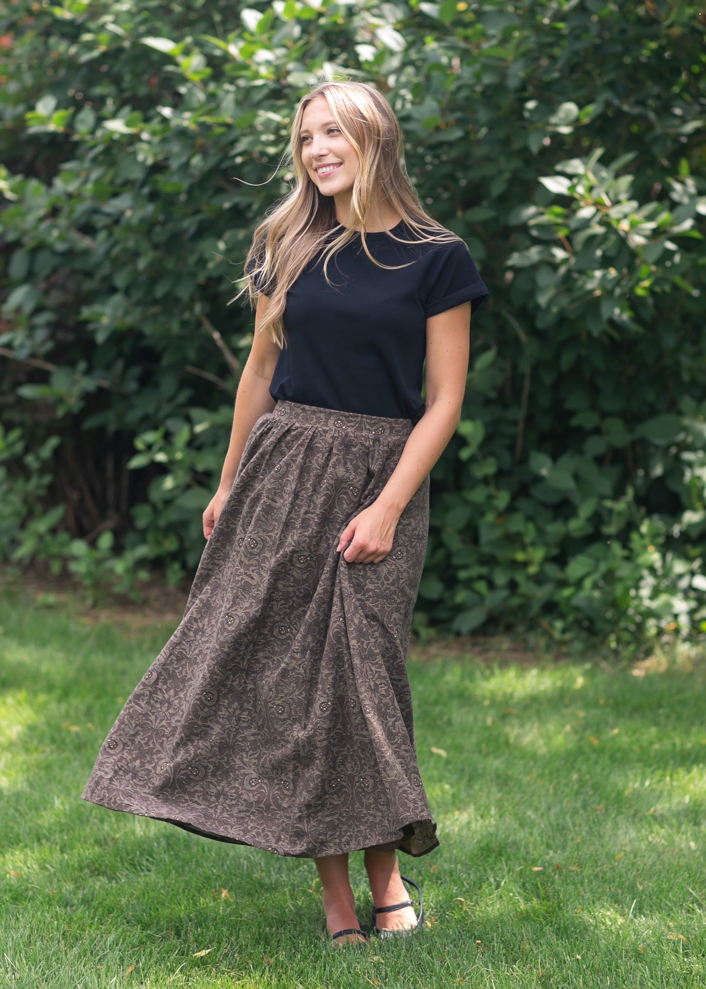 Printed Brown Midi Skirt