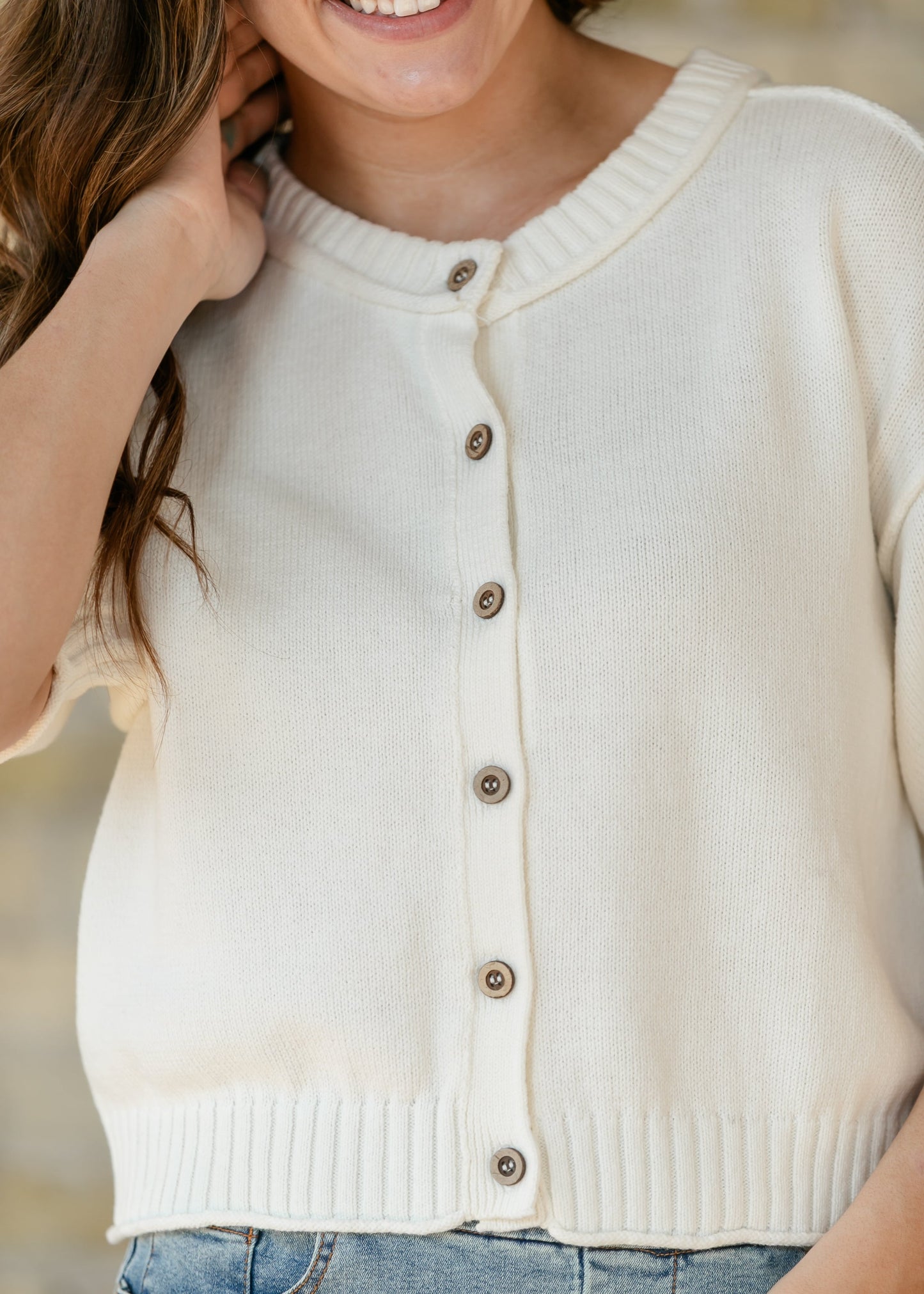 Short Sleeve Button Down Cream Cardigan