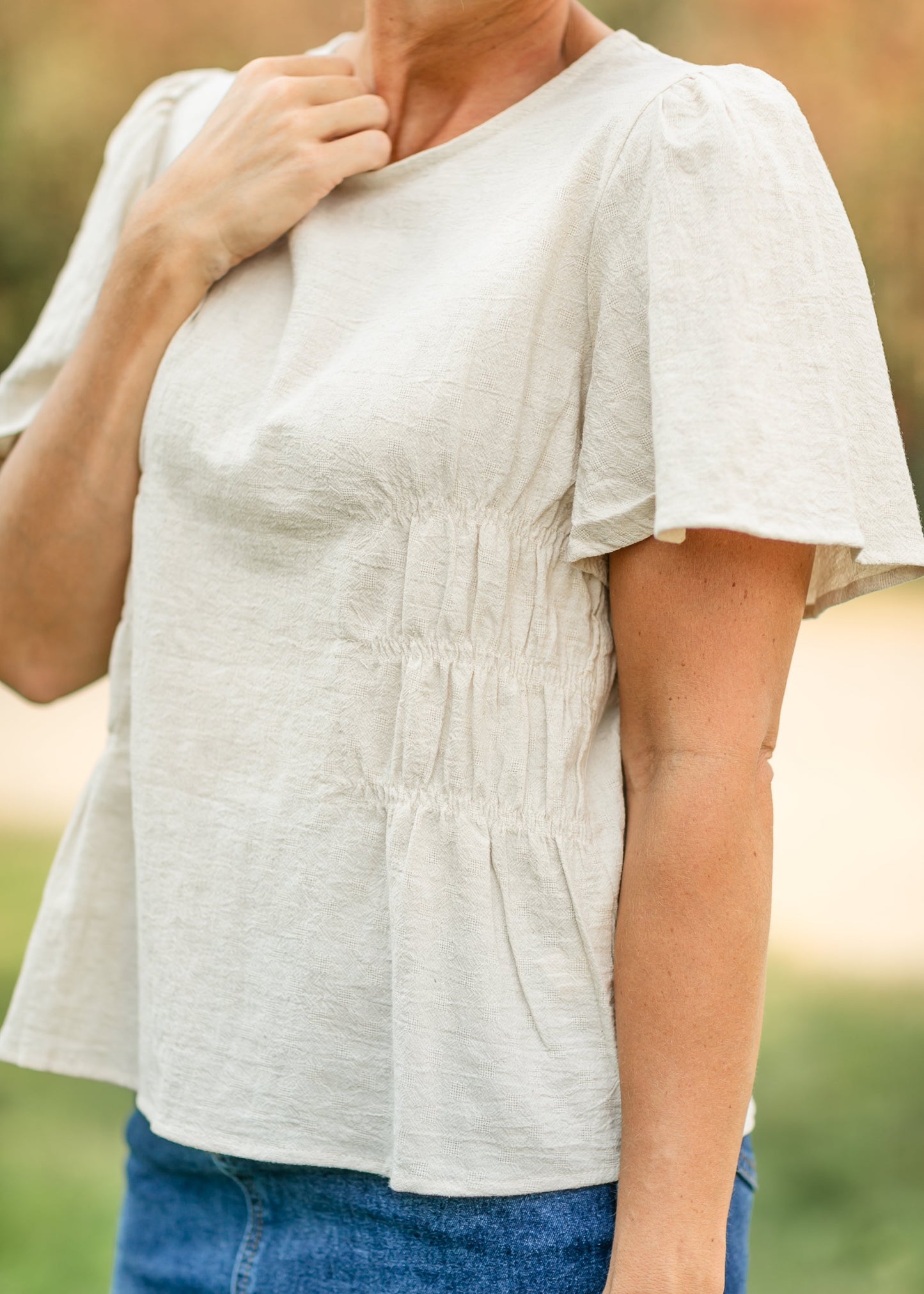 Short Sleeve Smocked Side Peplum Top - FINAL SALE