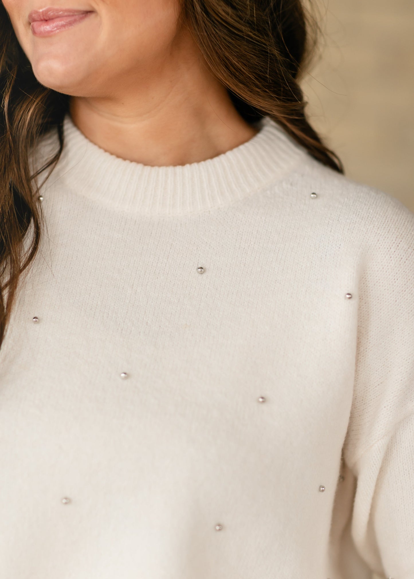 Silver Pearl Embellished Soft Knit Sweater - FINAL SALE