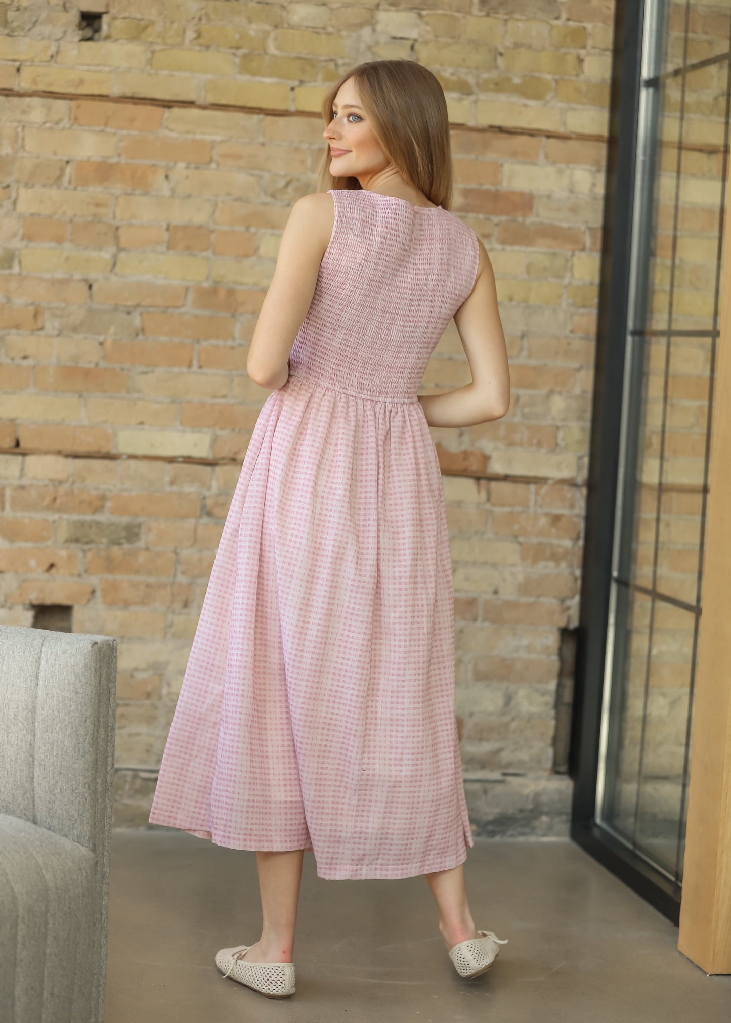 Sleeveless Gingham Smocked Top Maxi Dress