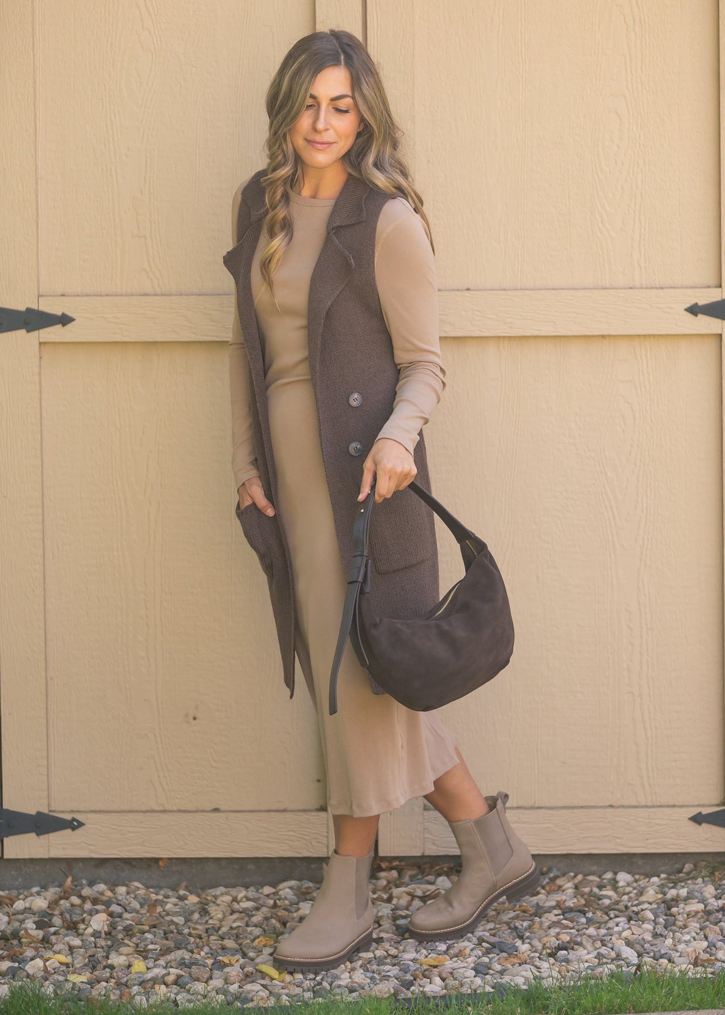Sleeveless Notched Collar Long Sweater Vest