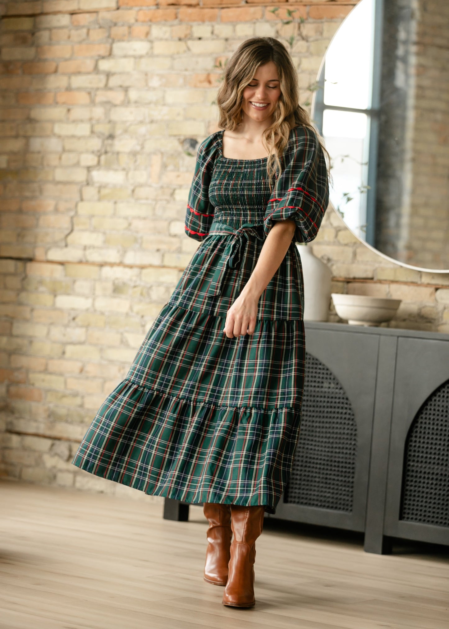 Smocked Puff Half Sleeve Maxi Dress