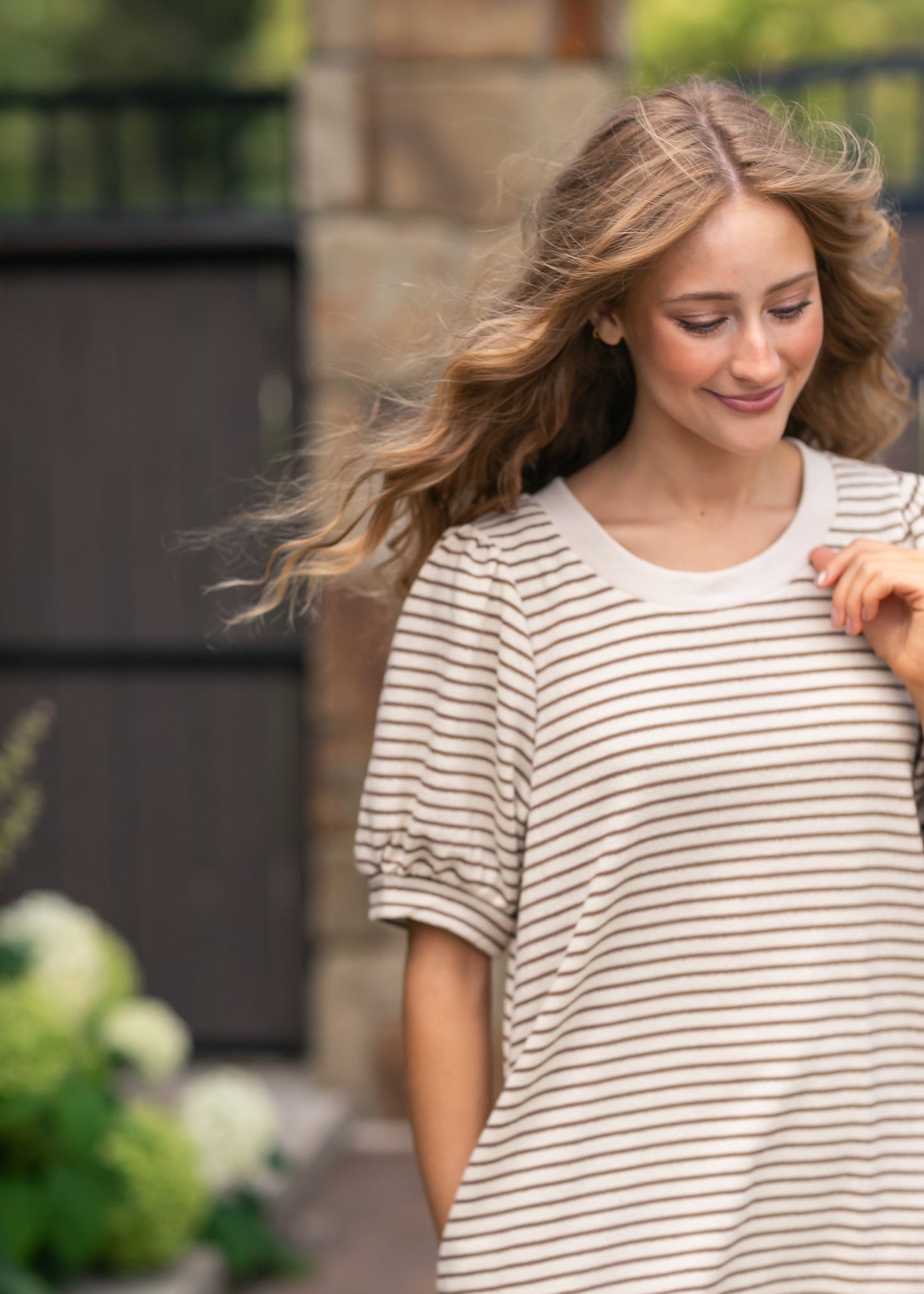 Striped Bubble Sleeve Midi Dress - FINAL SALE