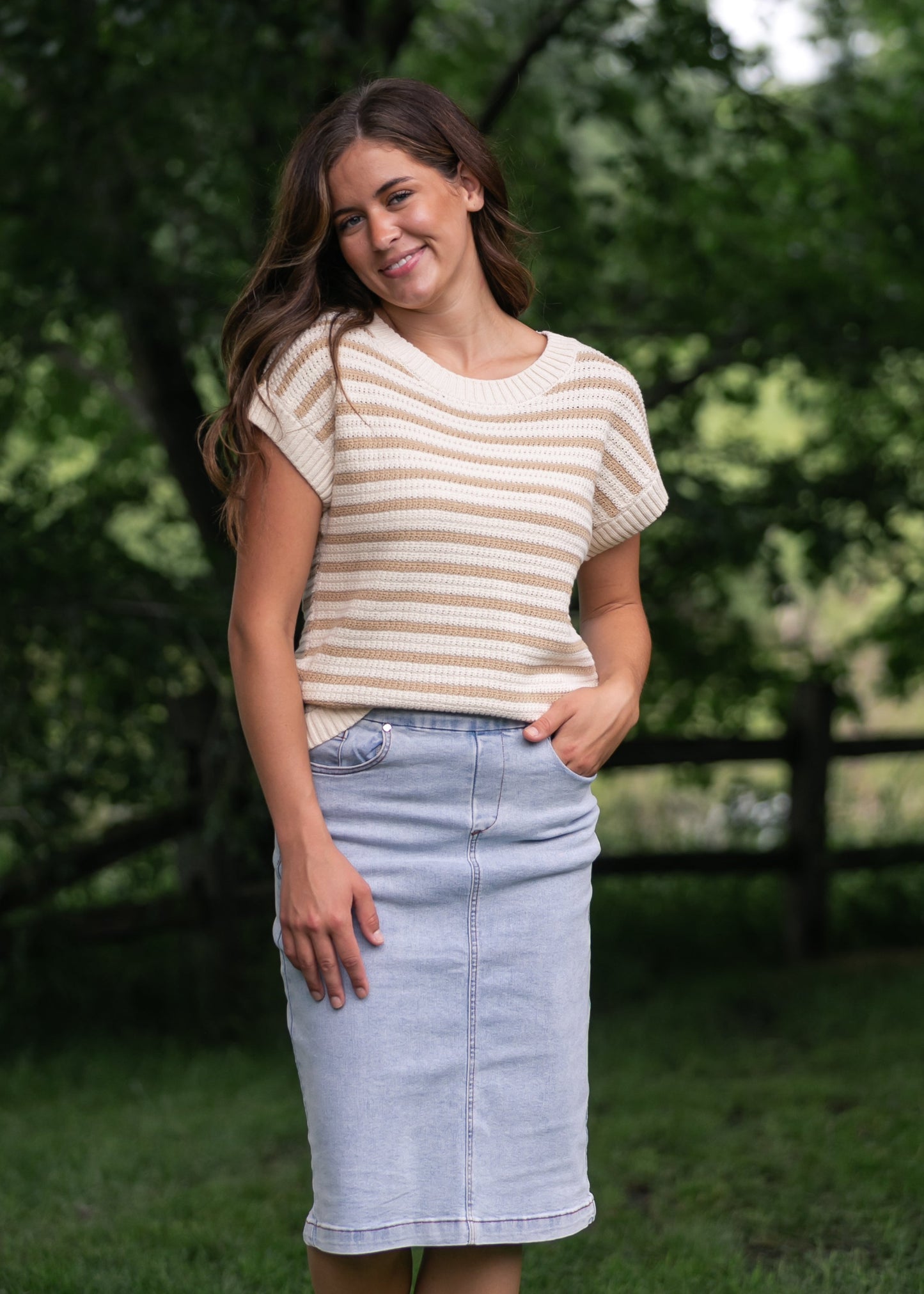 Striped Crewneck Knit Top