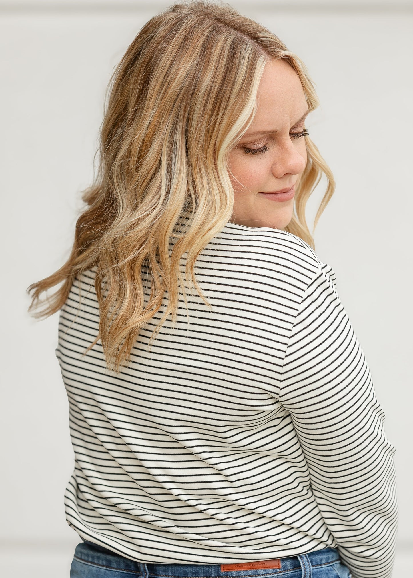 Striped Long Sleeve Mock Neck Top