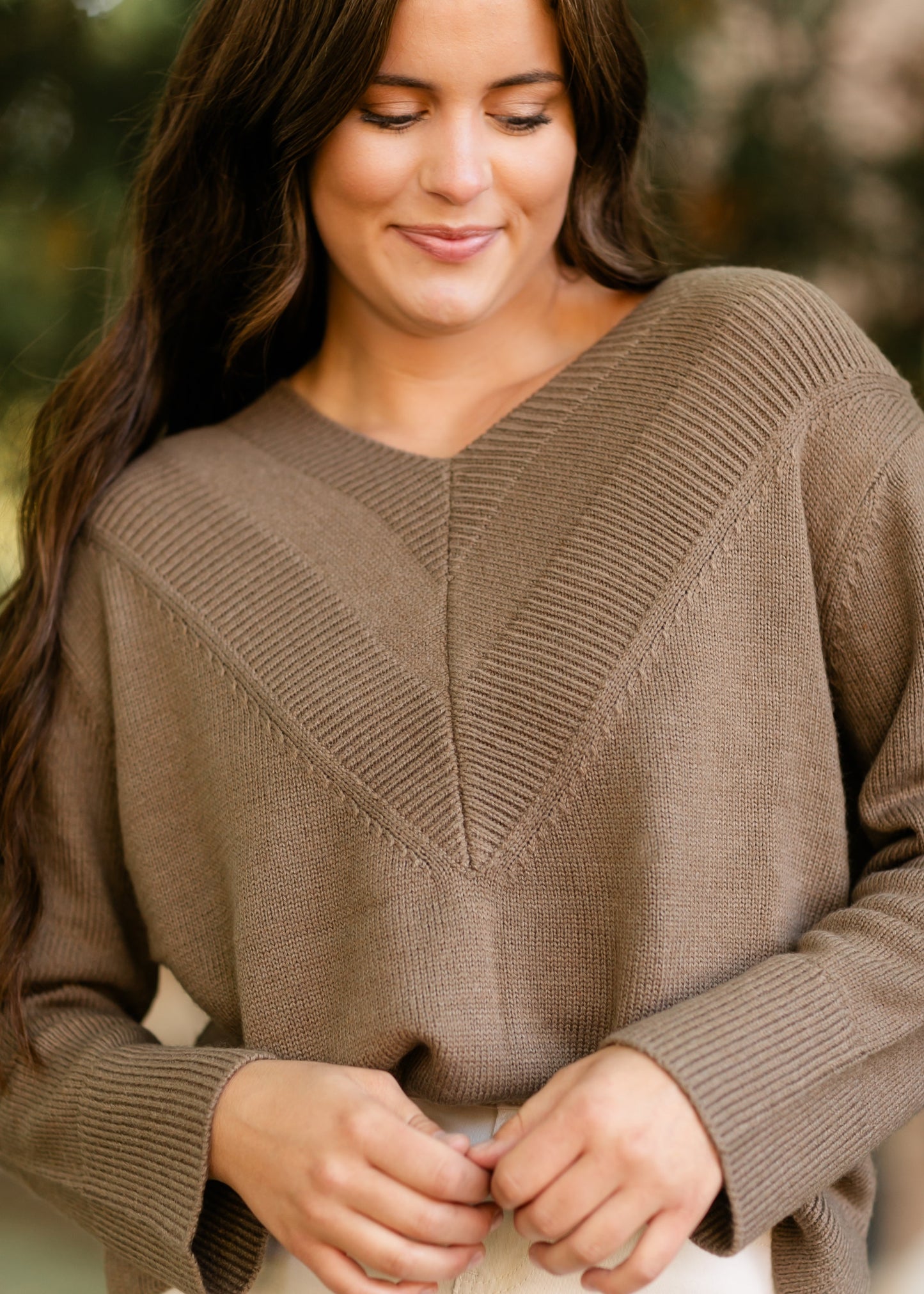 V-neck Light Brown Long Sleeve Sweater - FINAL SALE