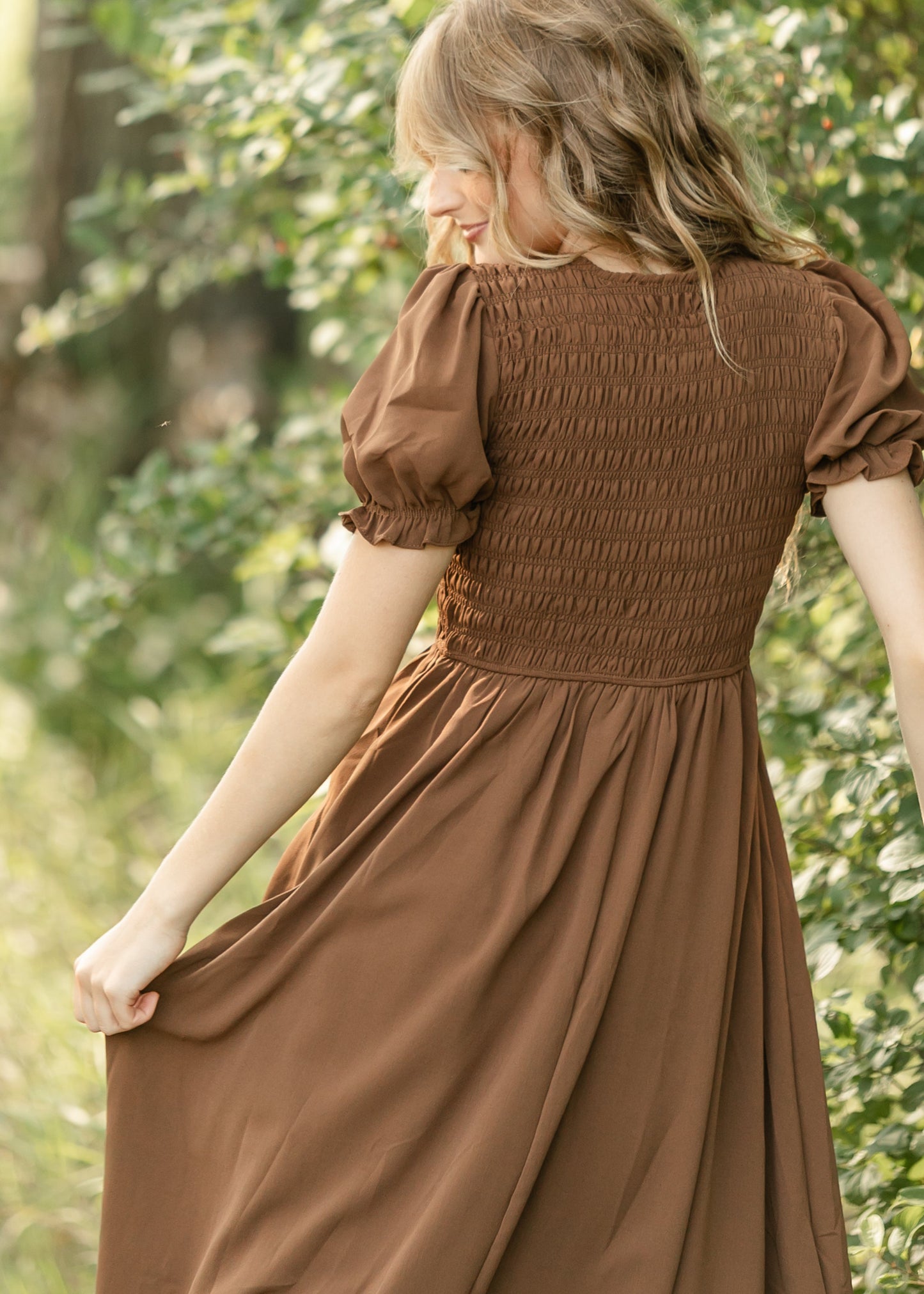 V-neck Smocked Front Tie Midi Dress - FINAL SALE
