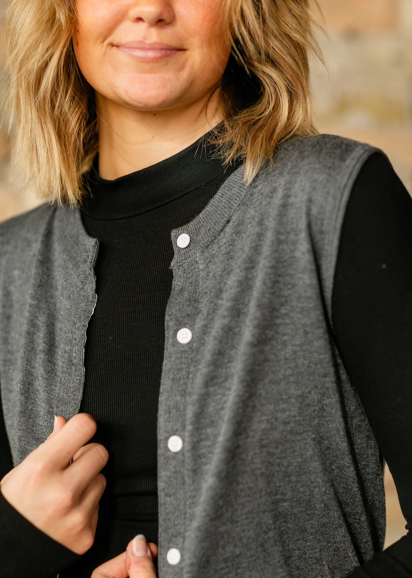 Vea Charcoal Button Up Knit Vest - FINAL SALE