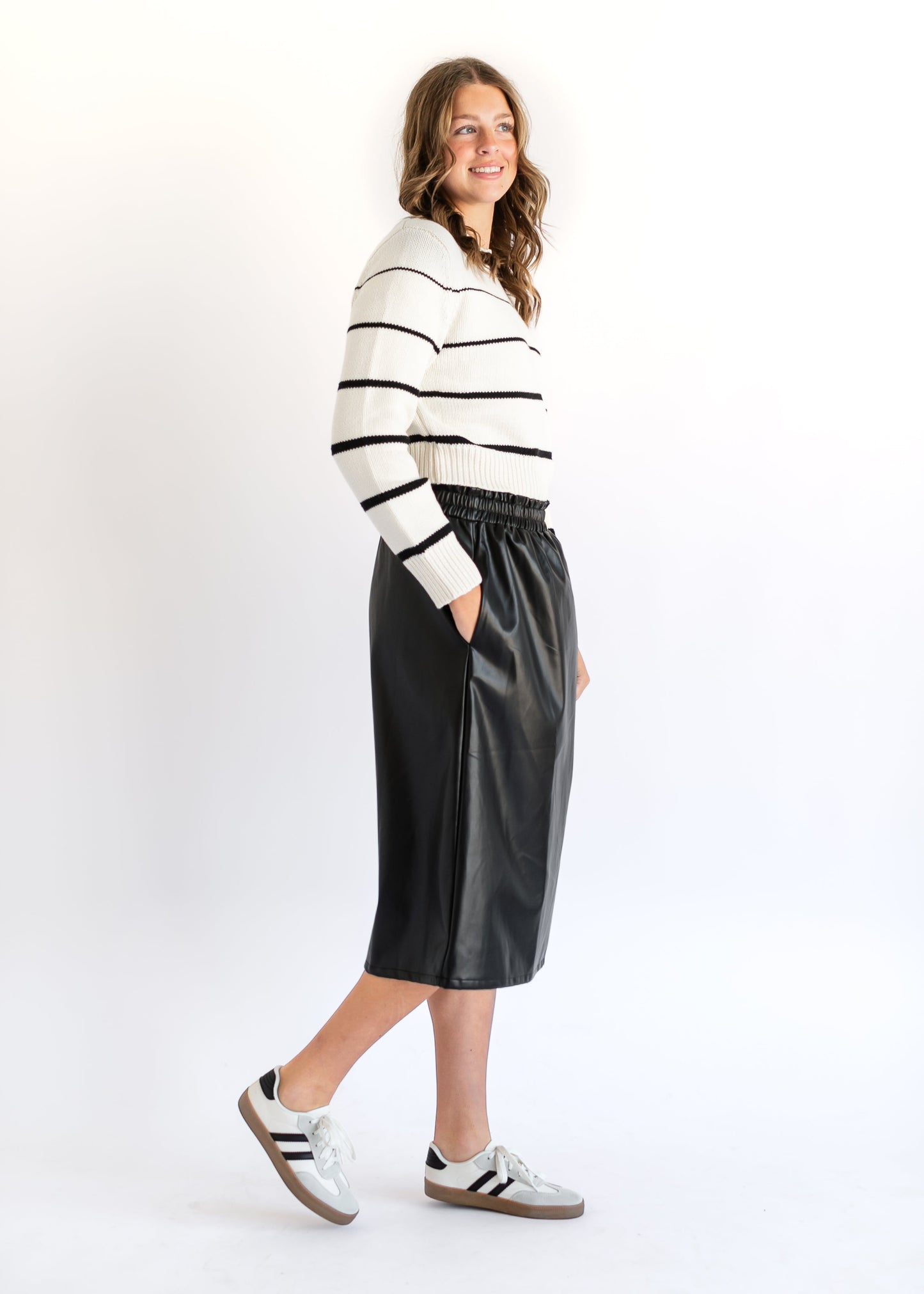 Vegan Leather A-line Midi Skirt - FINAL SALE