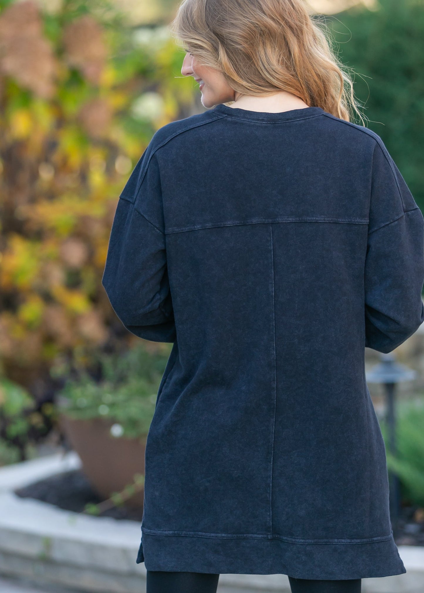 Washed Black Long Sleeve Midi Dress