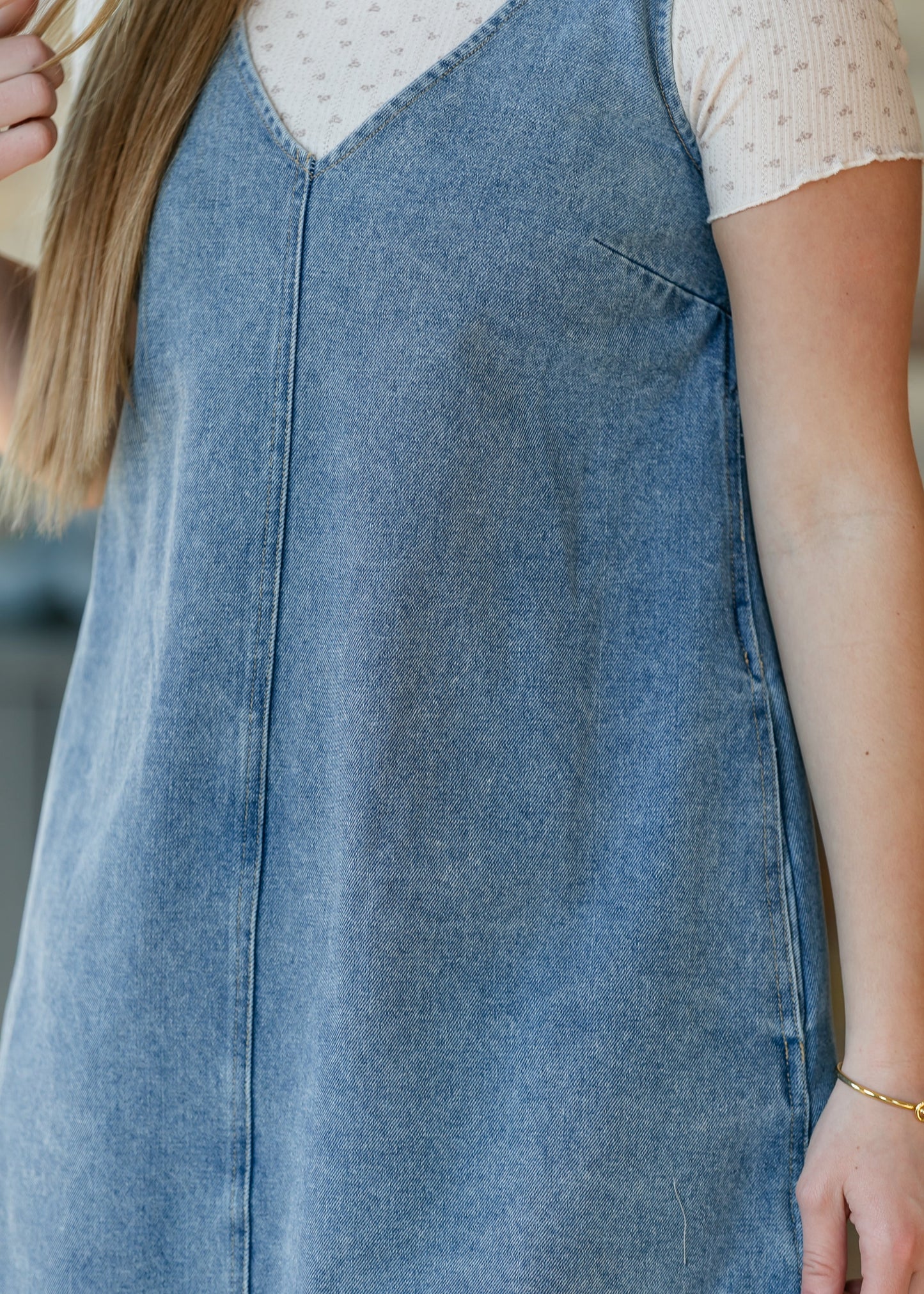 Washed Denim V-Neck Midi Dress