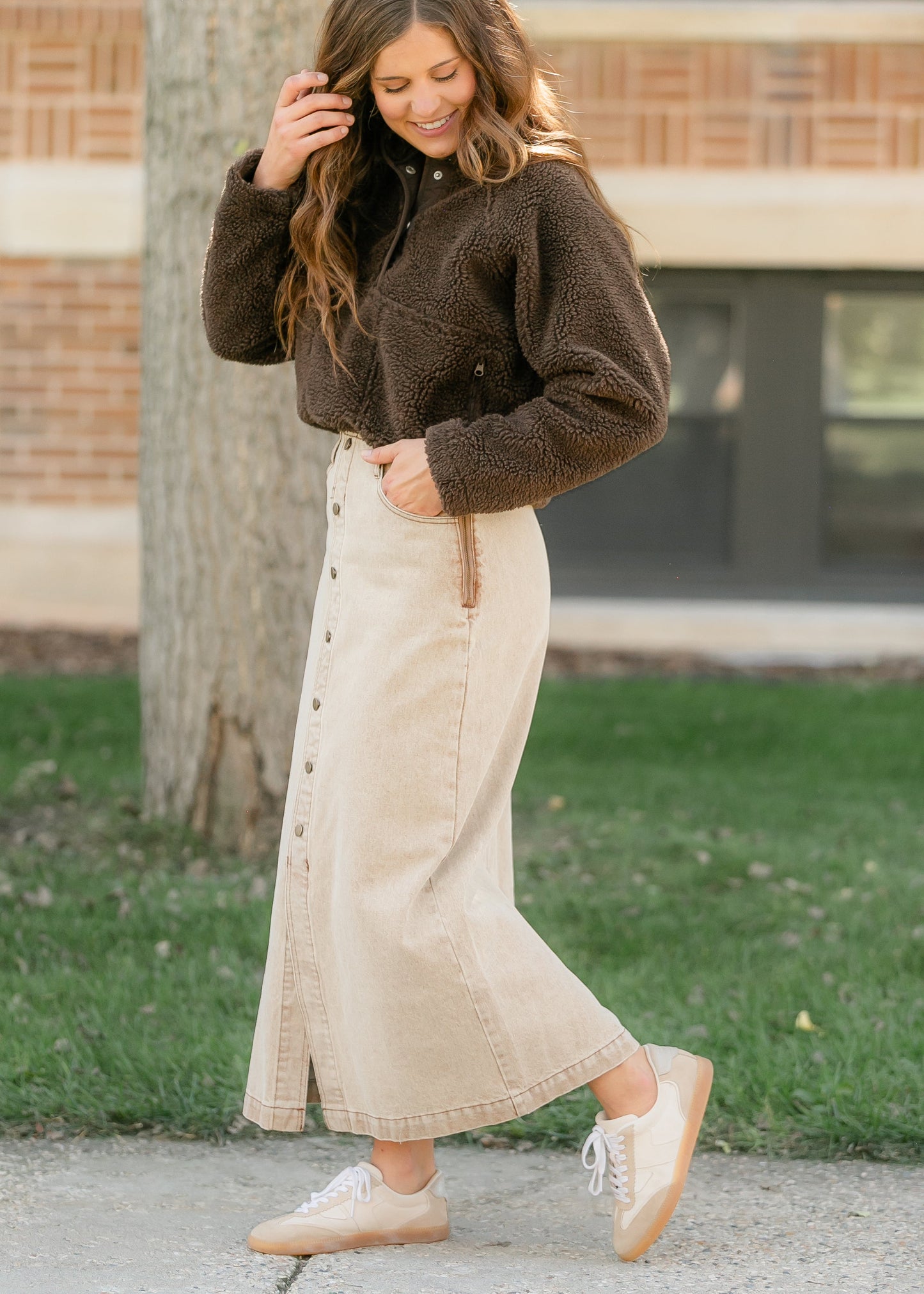 Washed Front Slit Denim Maxi Skirt - FINAL SALE