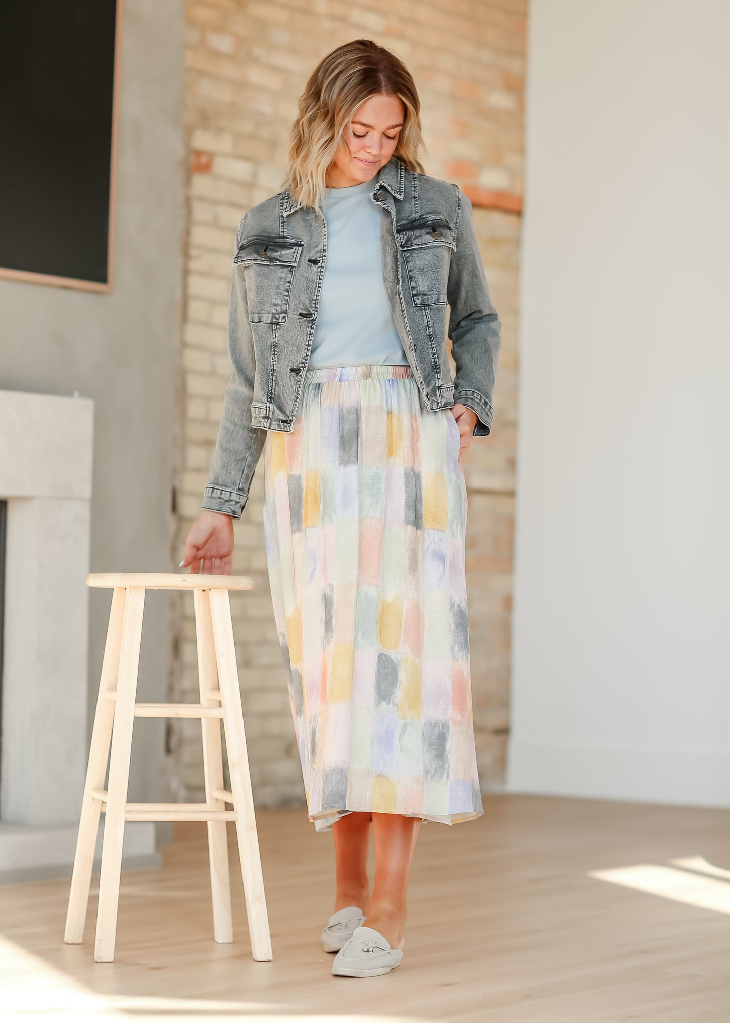 Watercolor Block Print Elastic Waist Maxi Skirt - FINAL SALE
