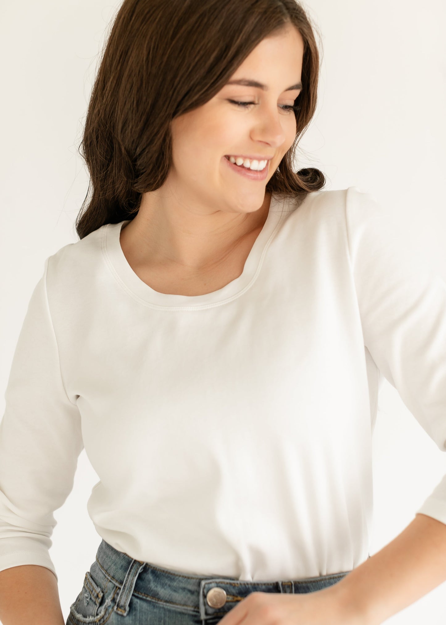 Liverpool Los Angeles® 3/4 Sleeve Scoop Neck Knit Tee - FINAL SALE