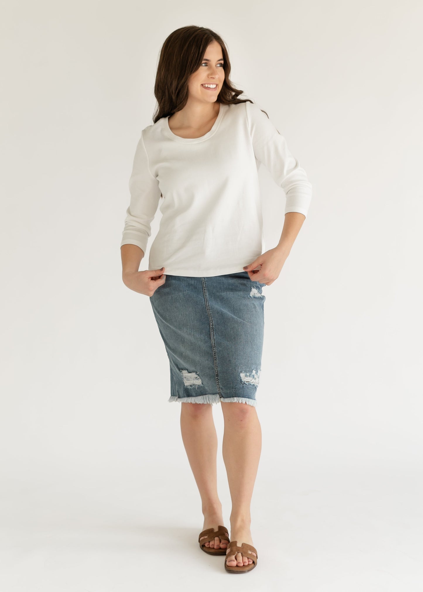 Liverpool Los Angeles® 3/4 Sleeve Scoop Neck Knit Tee - FINAL SALE