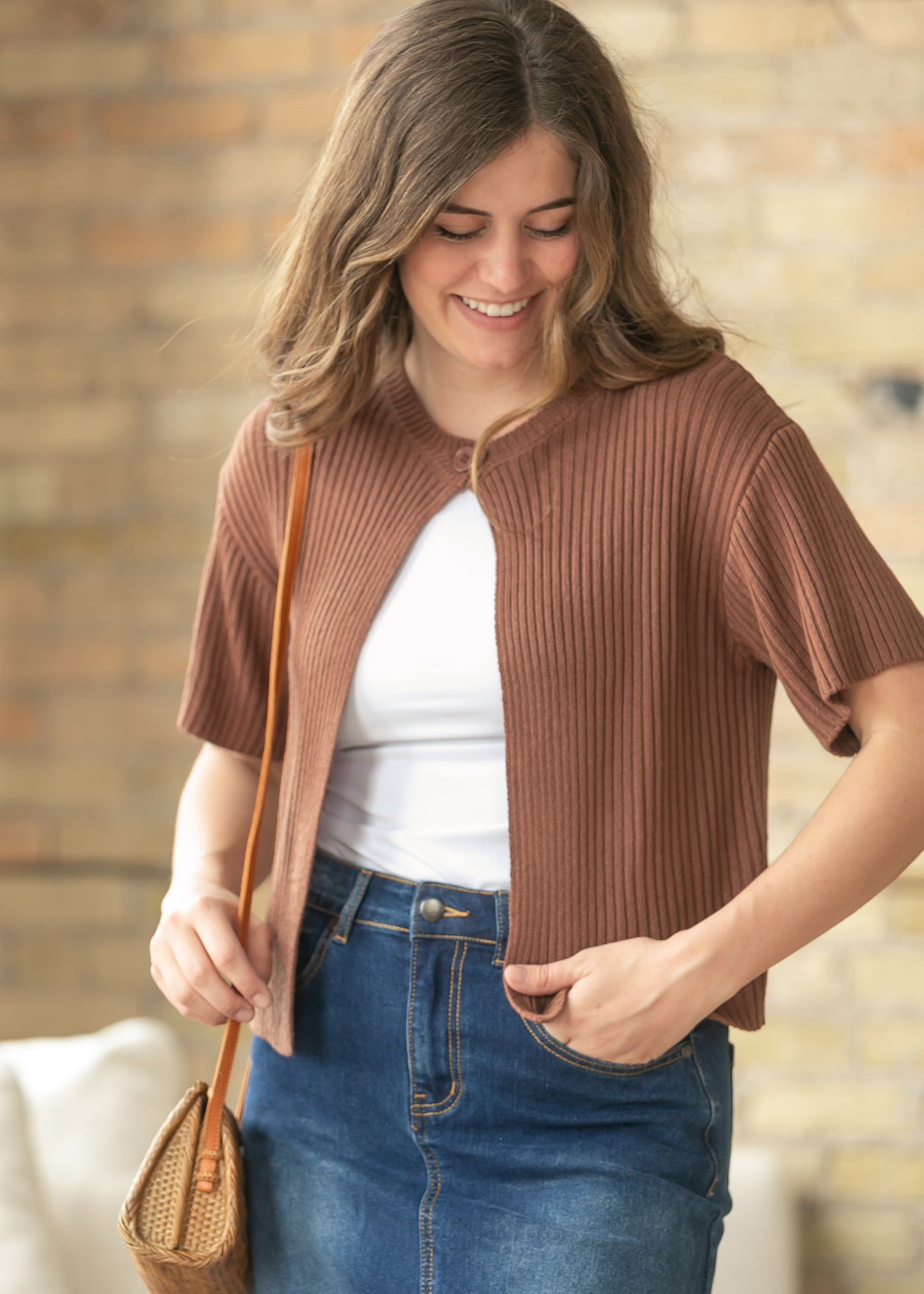 Short Sleeve Single Button Cardigan