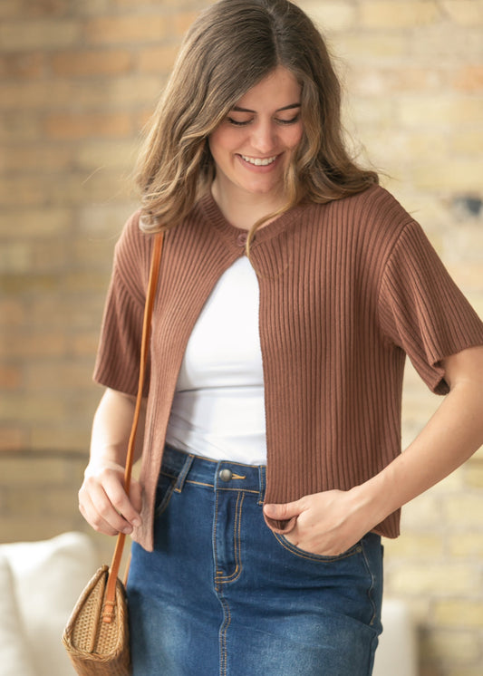 Short Sleeve Single Button Cardigan