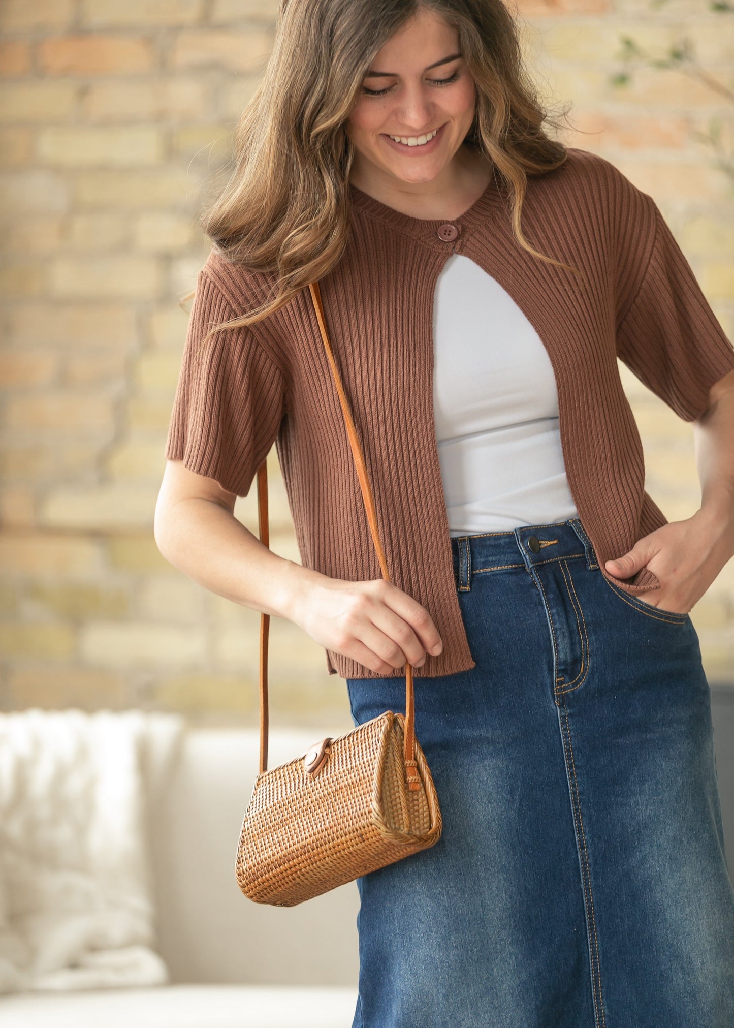 Short Sleeve Single Button Cardigan