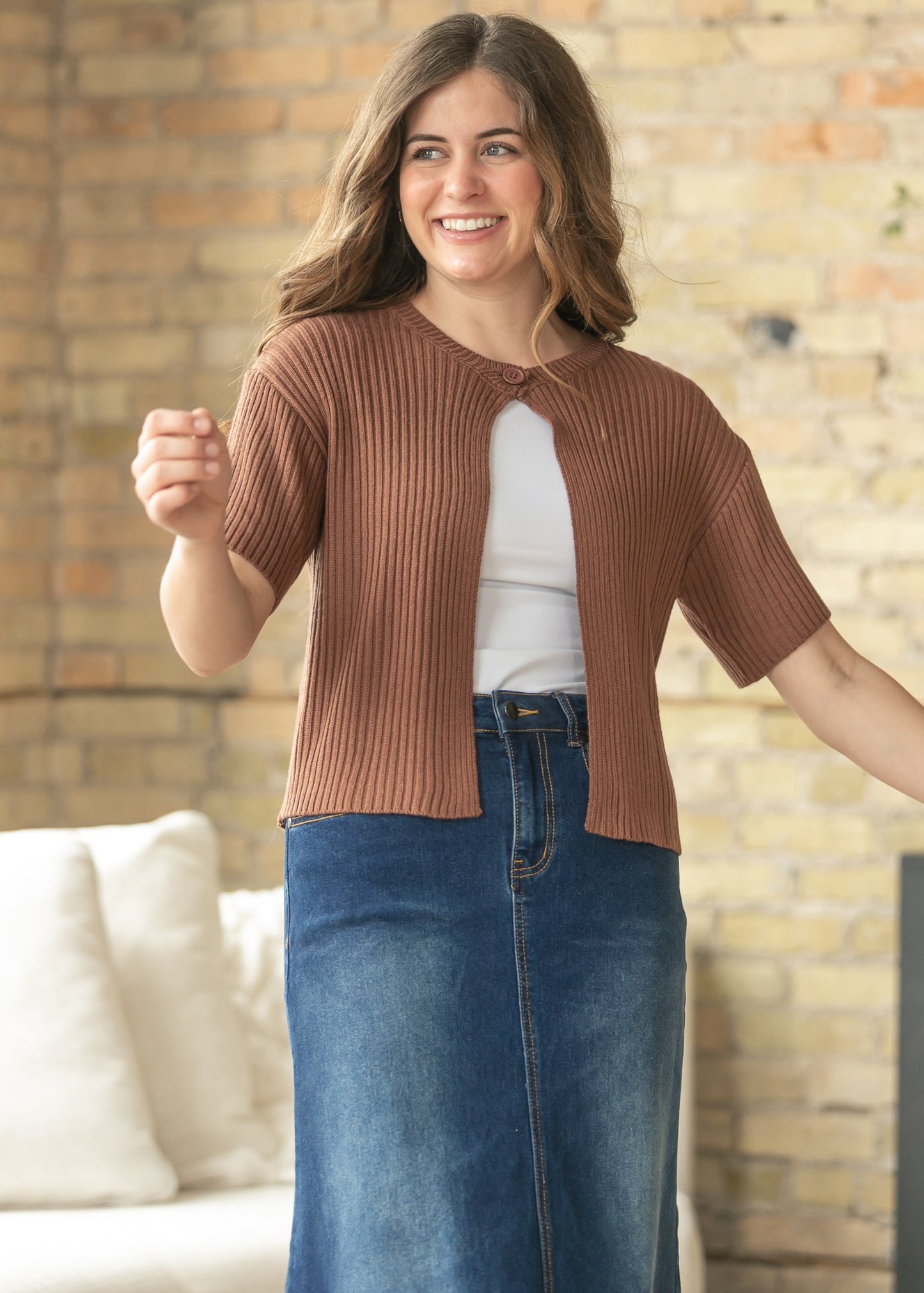 Short Sleeve Single Button Cardigan