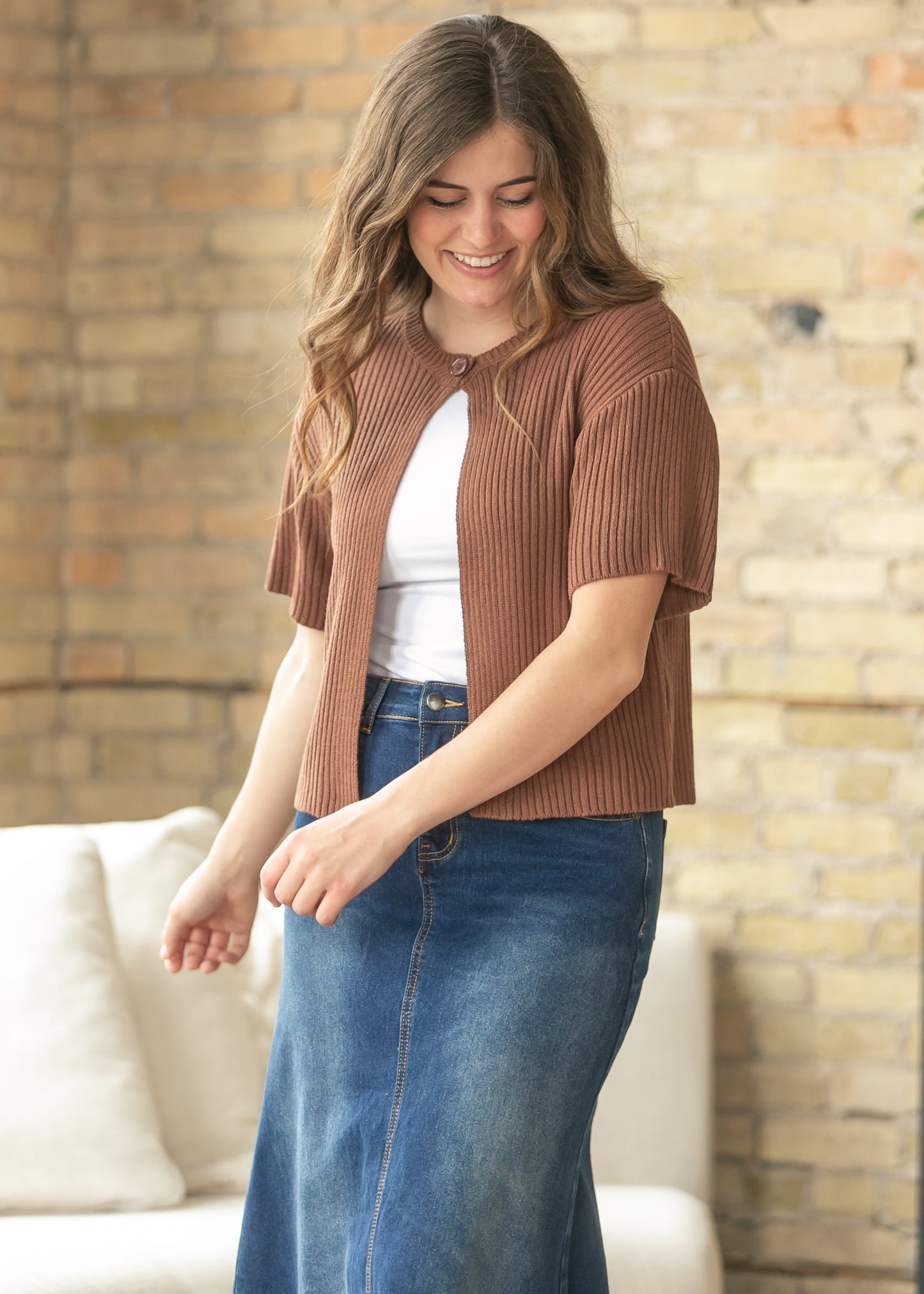 Short Sleeve Single Button Cardigan