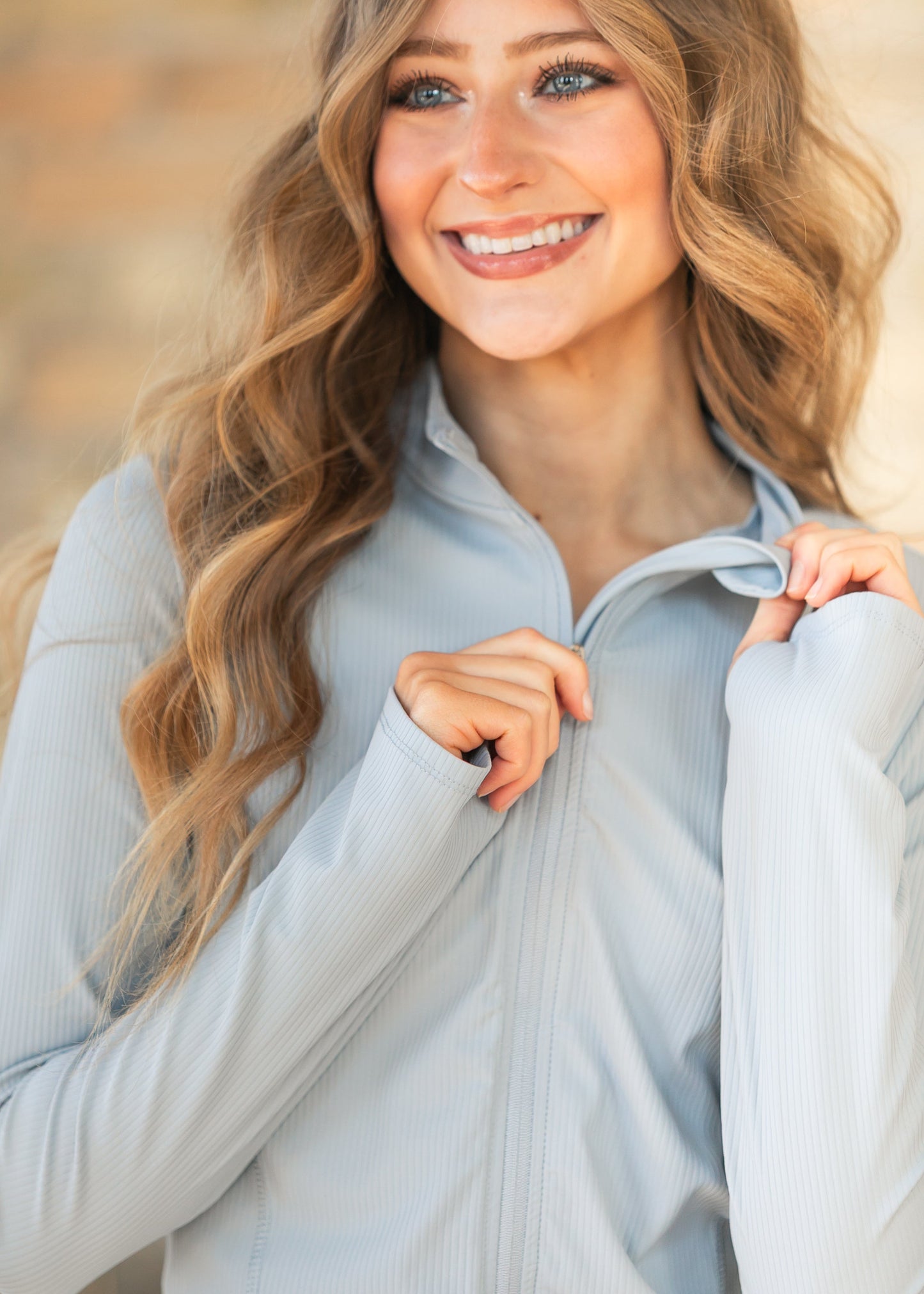 Blue Long Sleeve Workout Jacket