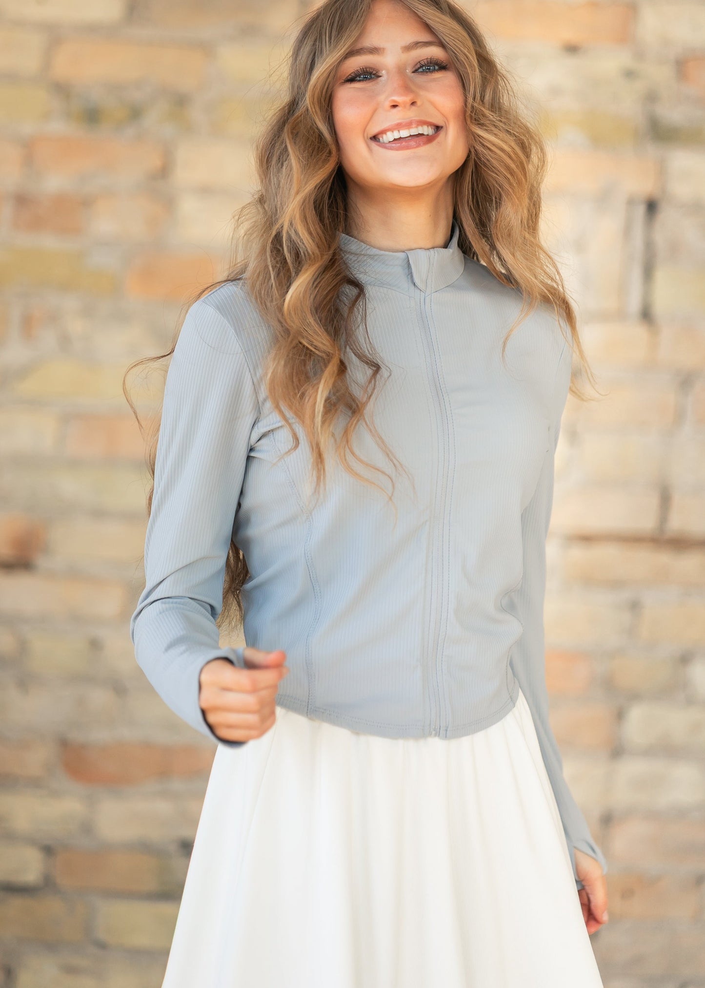 Blue Long Sleeve Workout Jacket