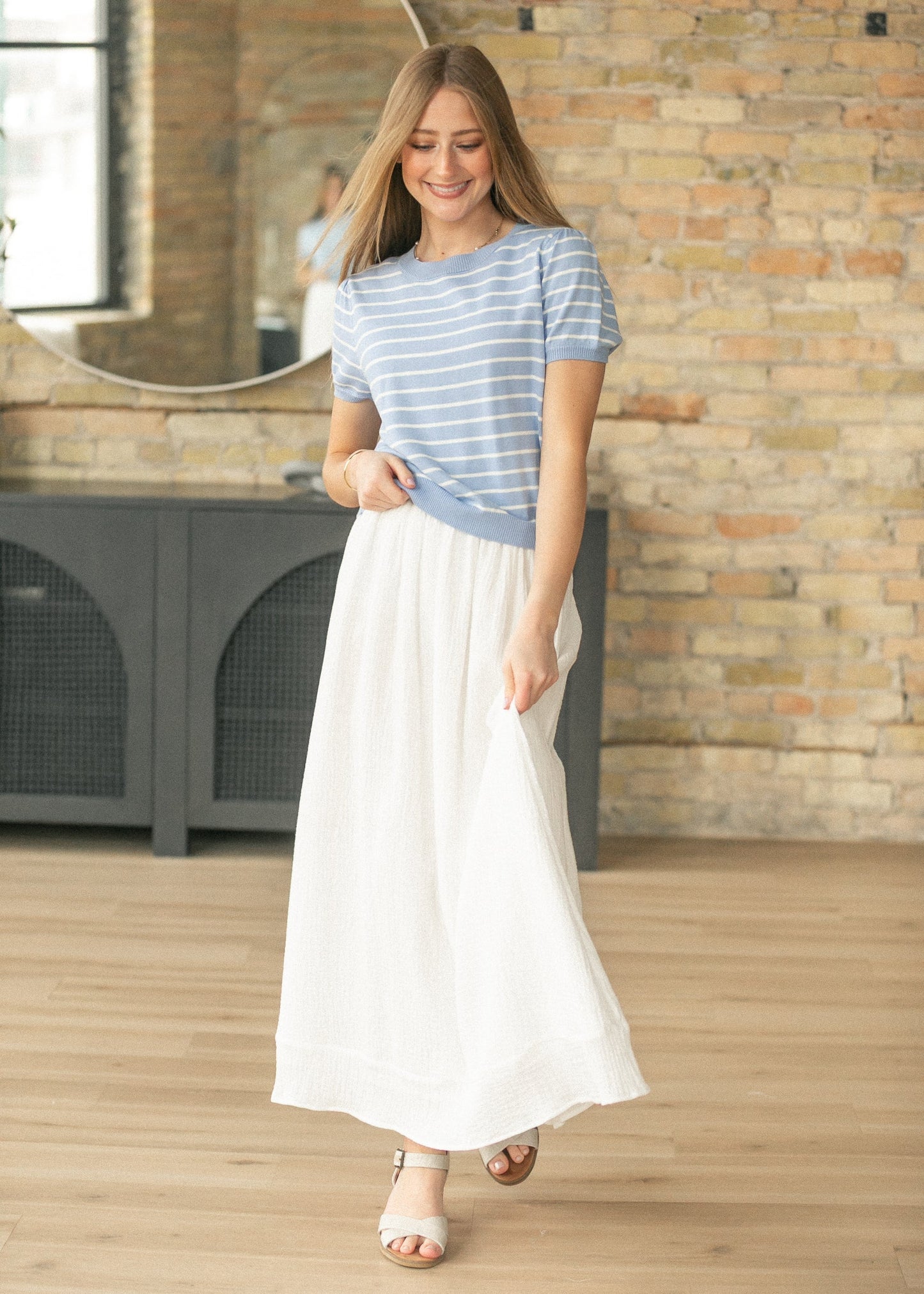 Blue Stripe Puff Sleeve Top