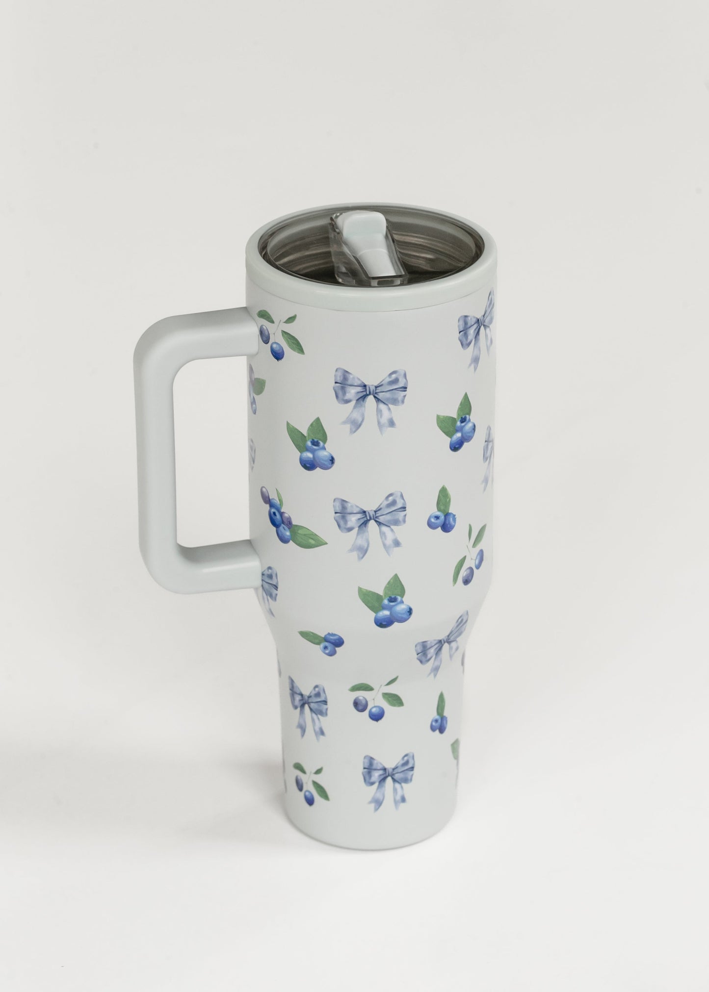 Dusty Blue Blueberry Bow Spill Free Tumbler