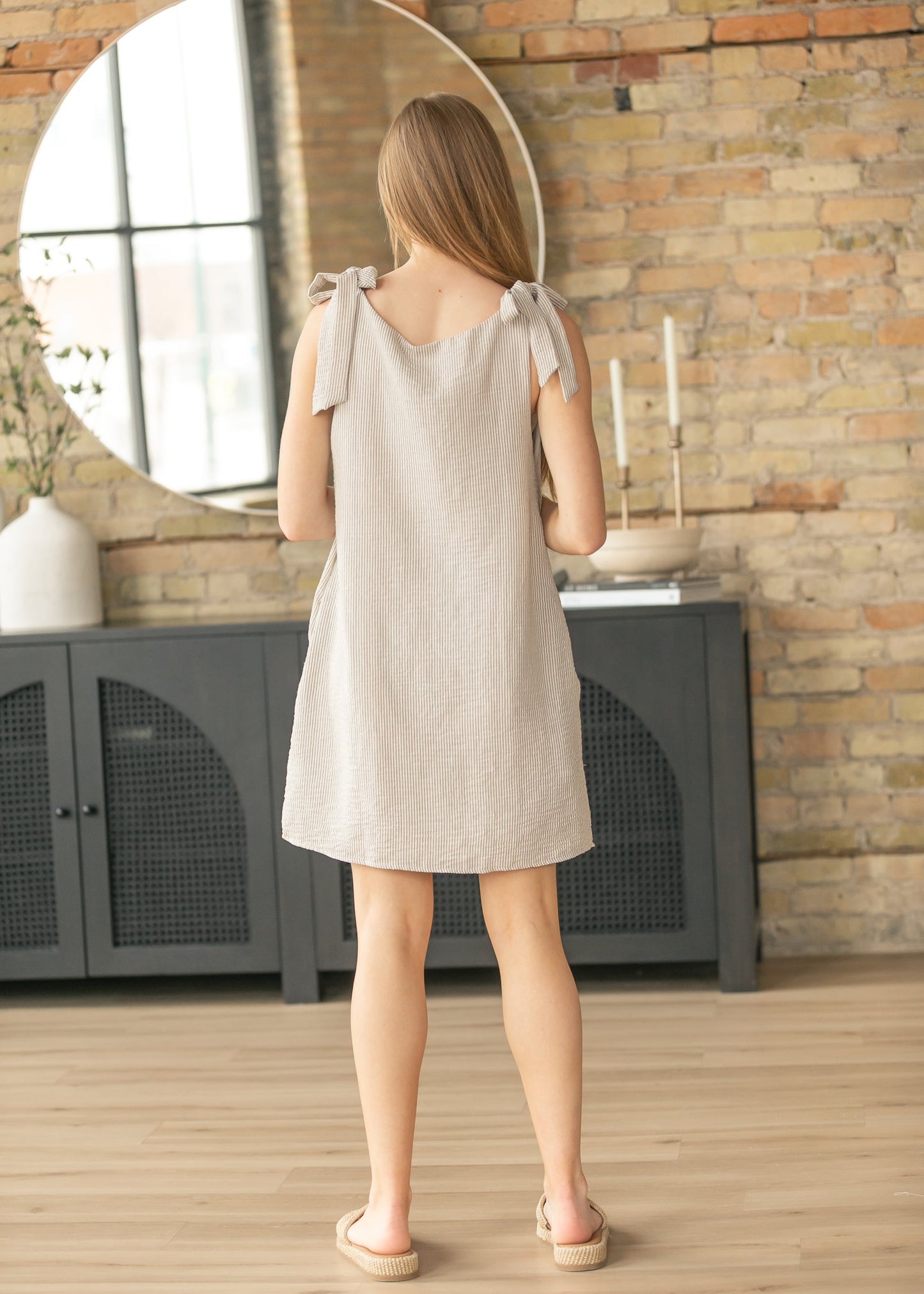 Boat Neck Tie Shoulder Midi Dress