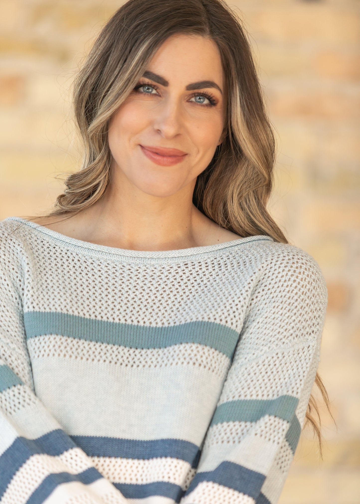 Boatneck Striped Open Stitch Sweater