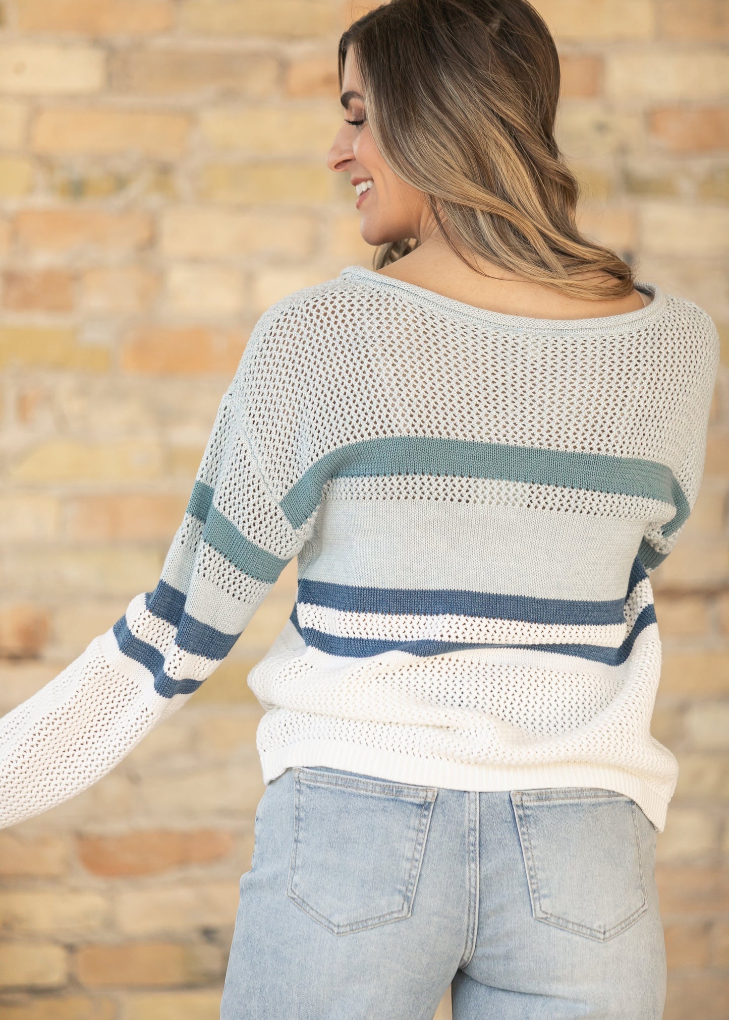 Boatneck Striped Open Stitch Sweater