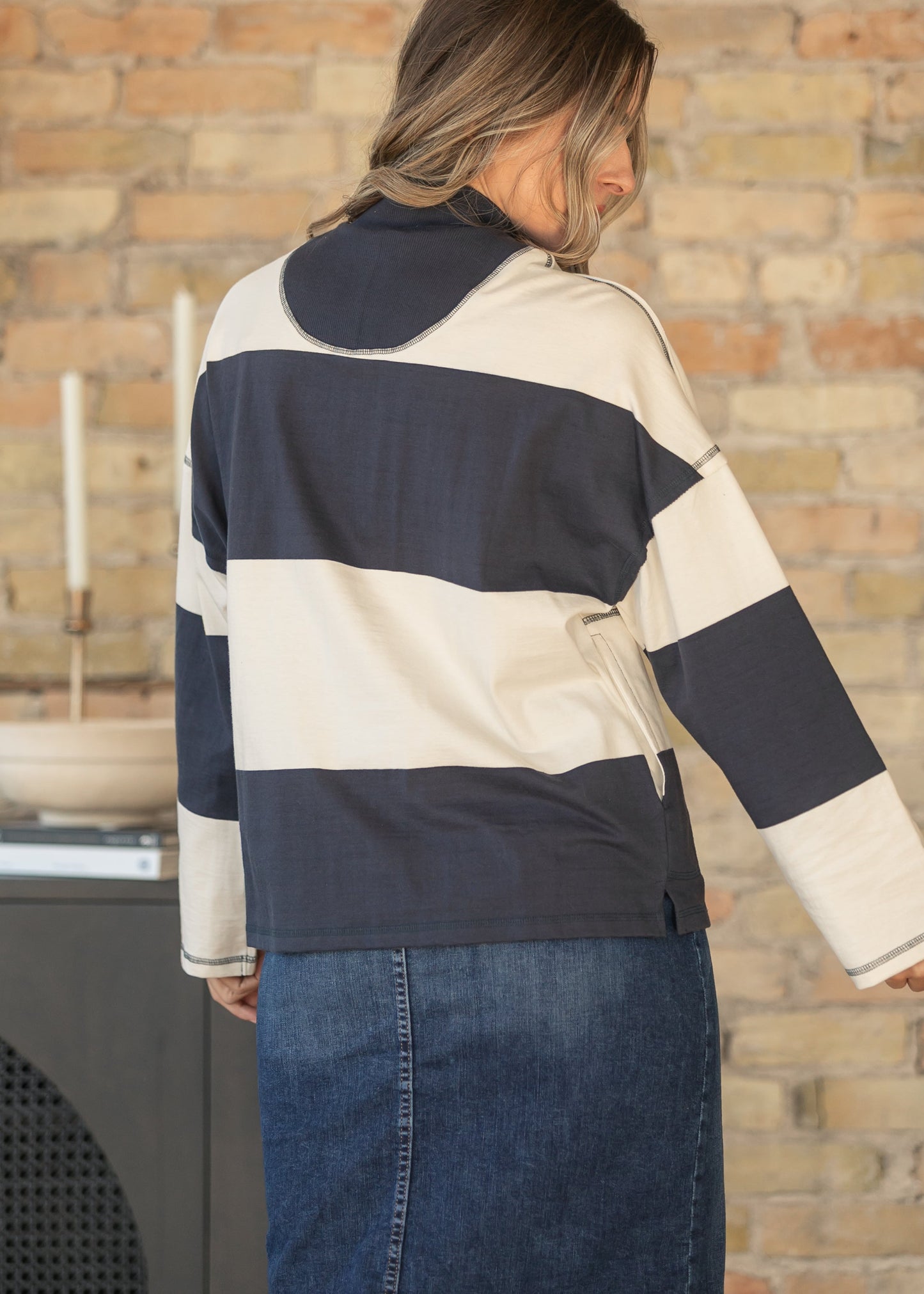 Camille Stripe Half Zip Top