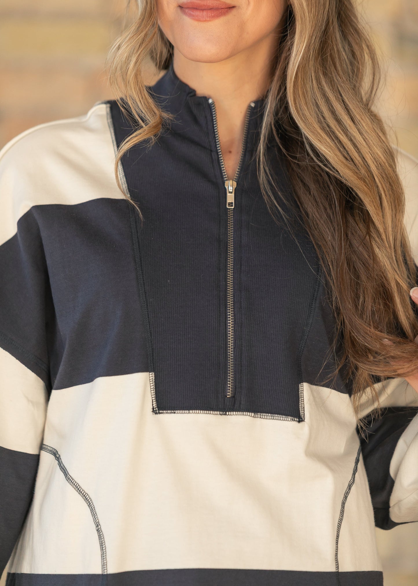 Camille Stripe Half Zip Top