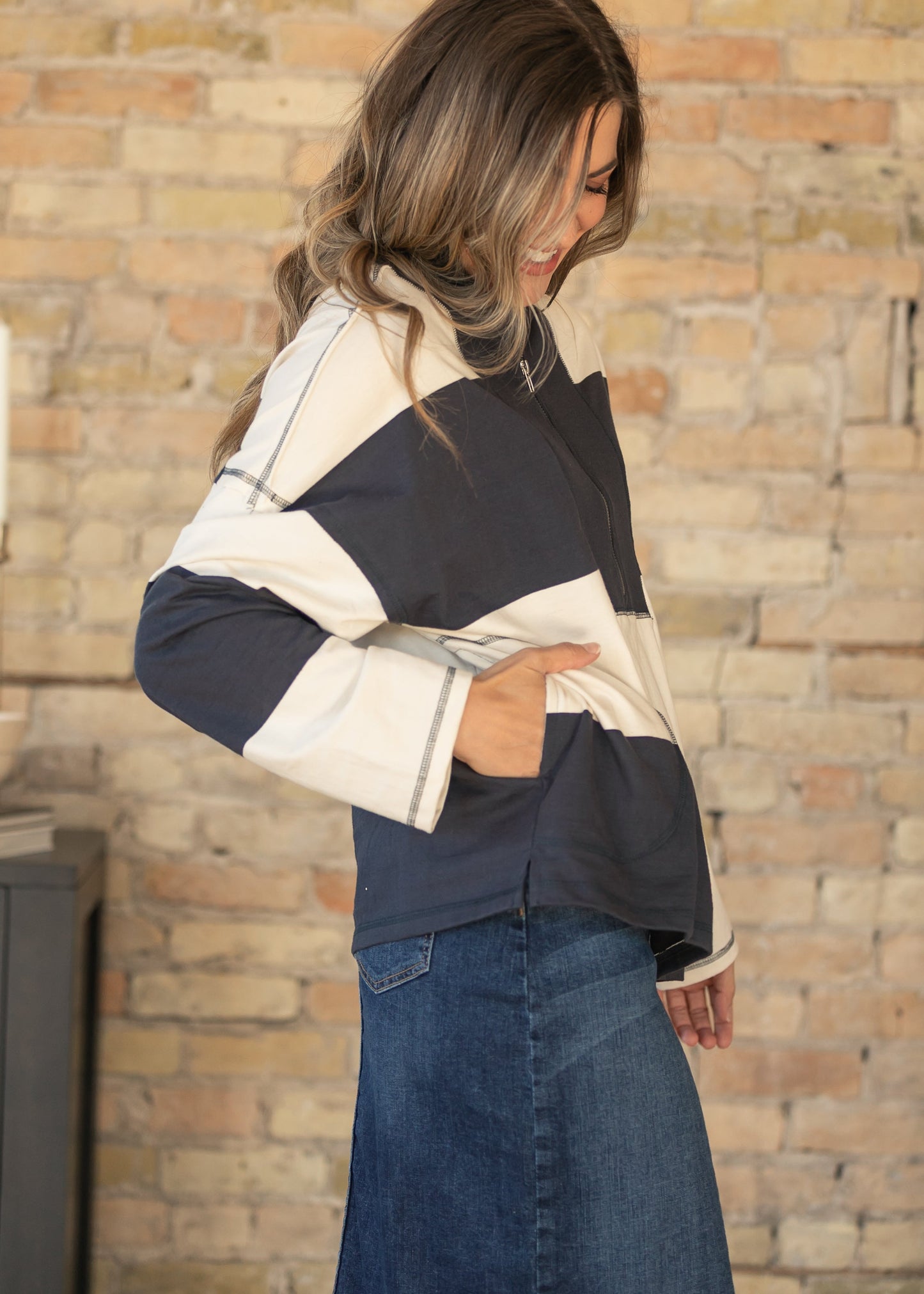 Camille Stripe Half Zip Top