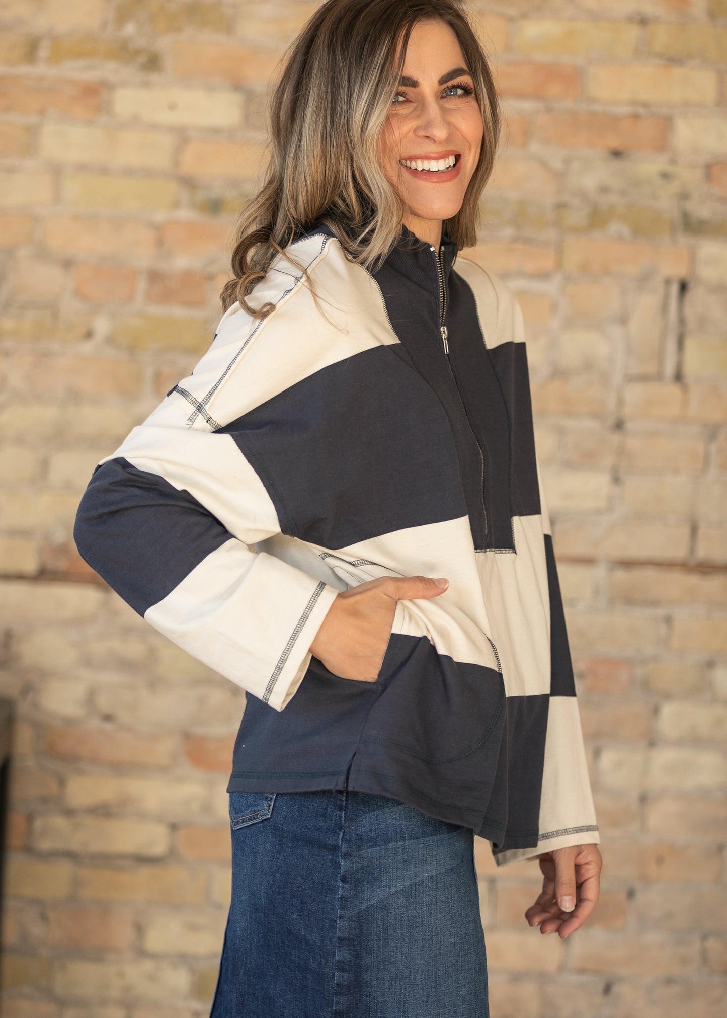 Camille Stripe Half Zip Top