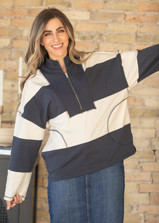 Camille Stripe Half Zip Top