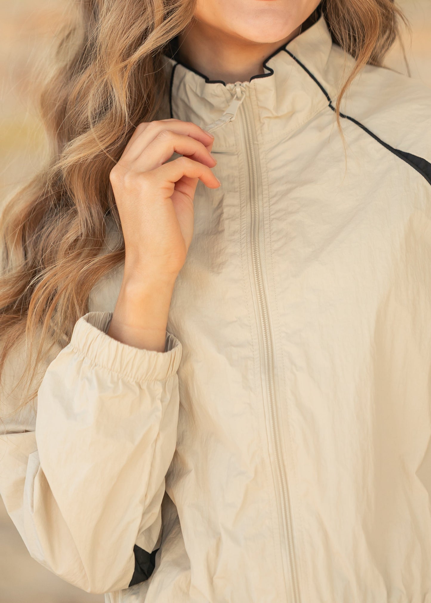 Contrast Long Sleeve Zip-Up Jacket