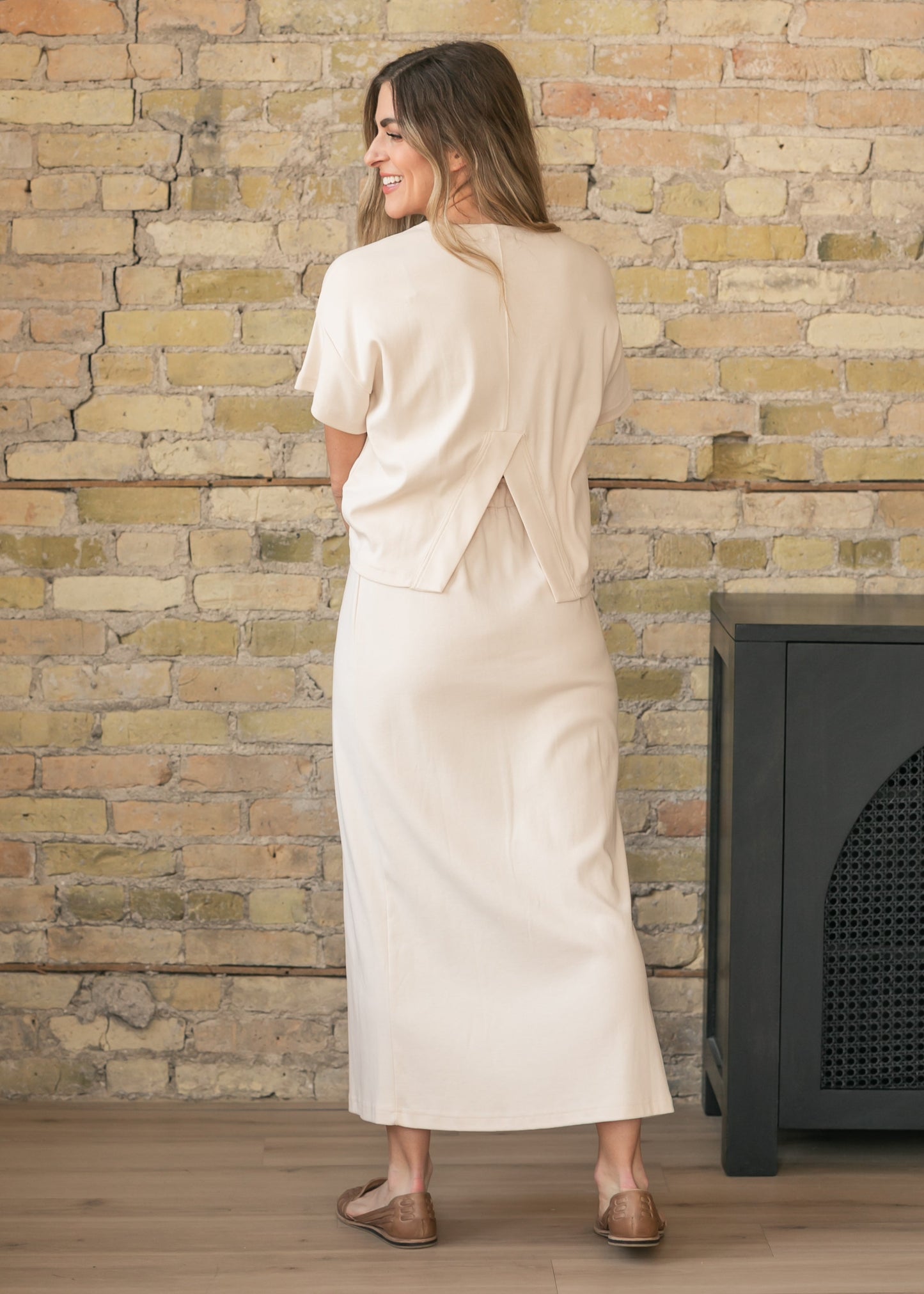 Cream Knit Top & Skirt Set