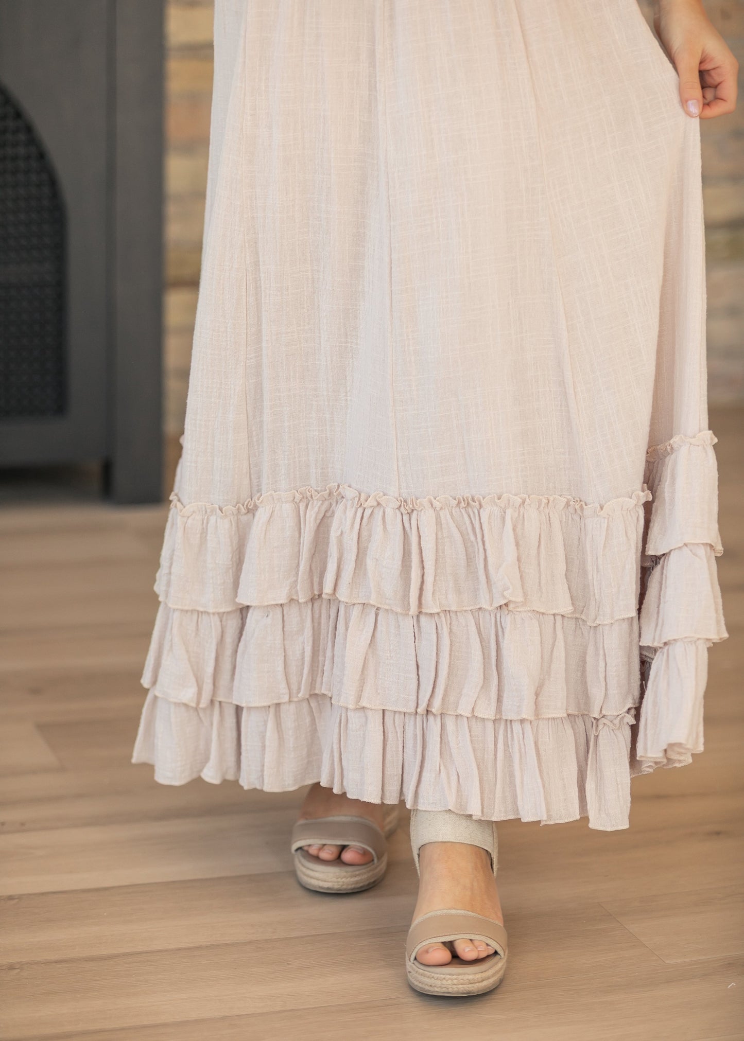 Crinkled Ruffle Maxi Skirt