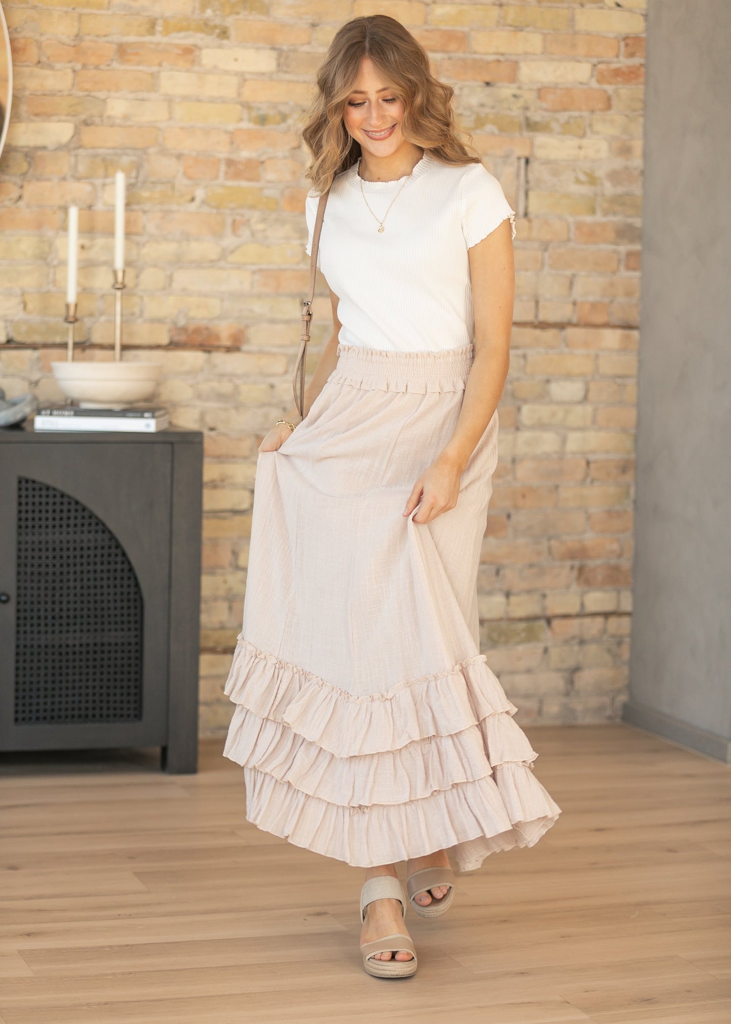 Crinkled Ruffle Maxi Skirt