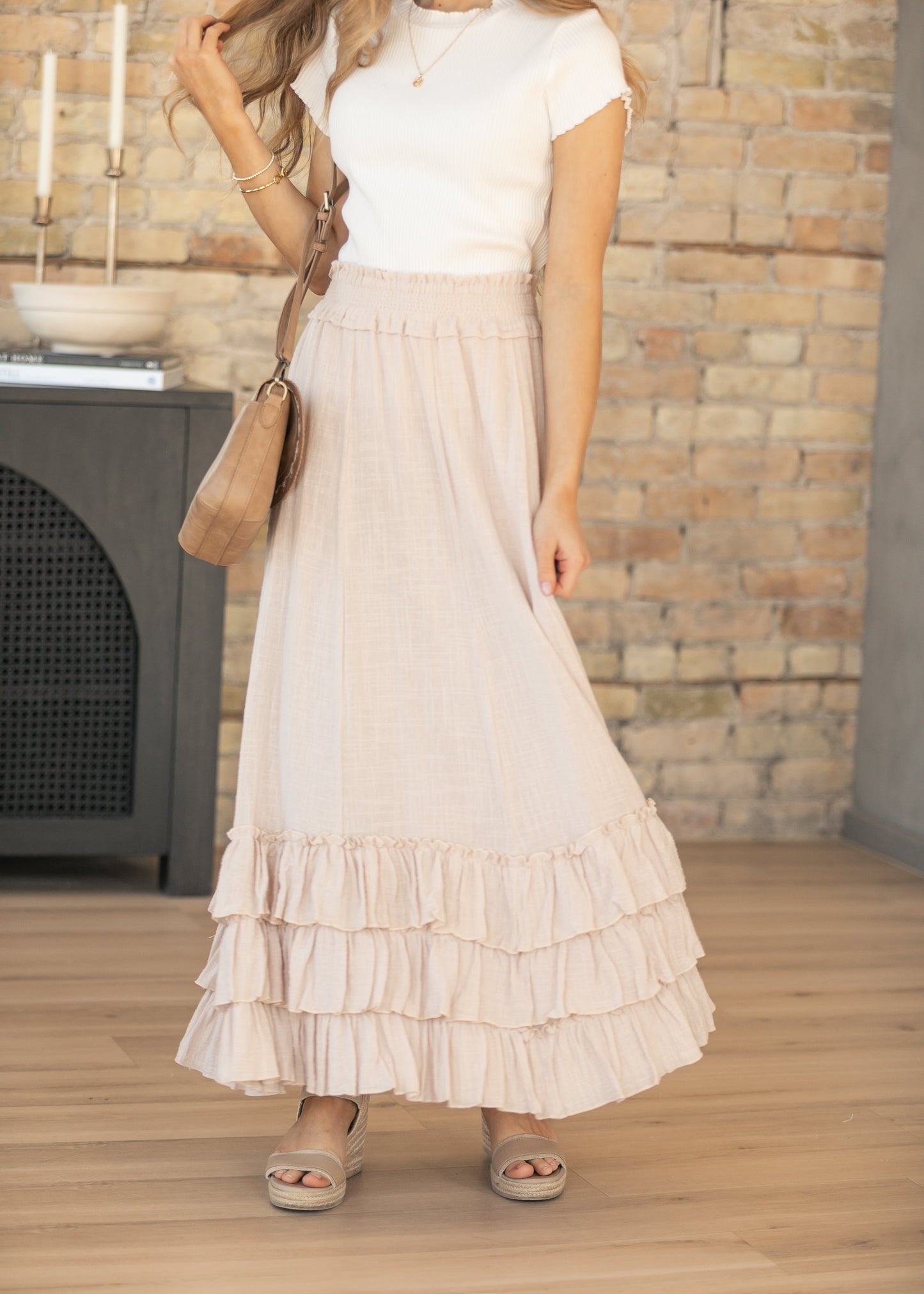 Crinkled Ruffle Maxi Skirt