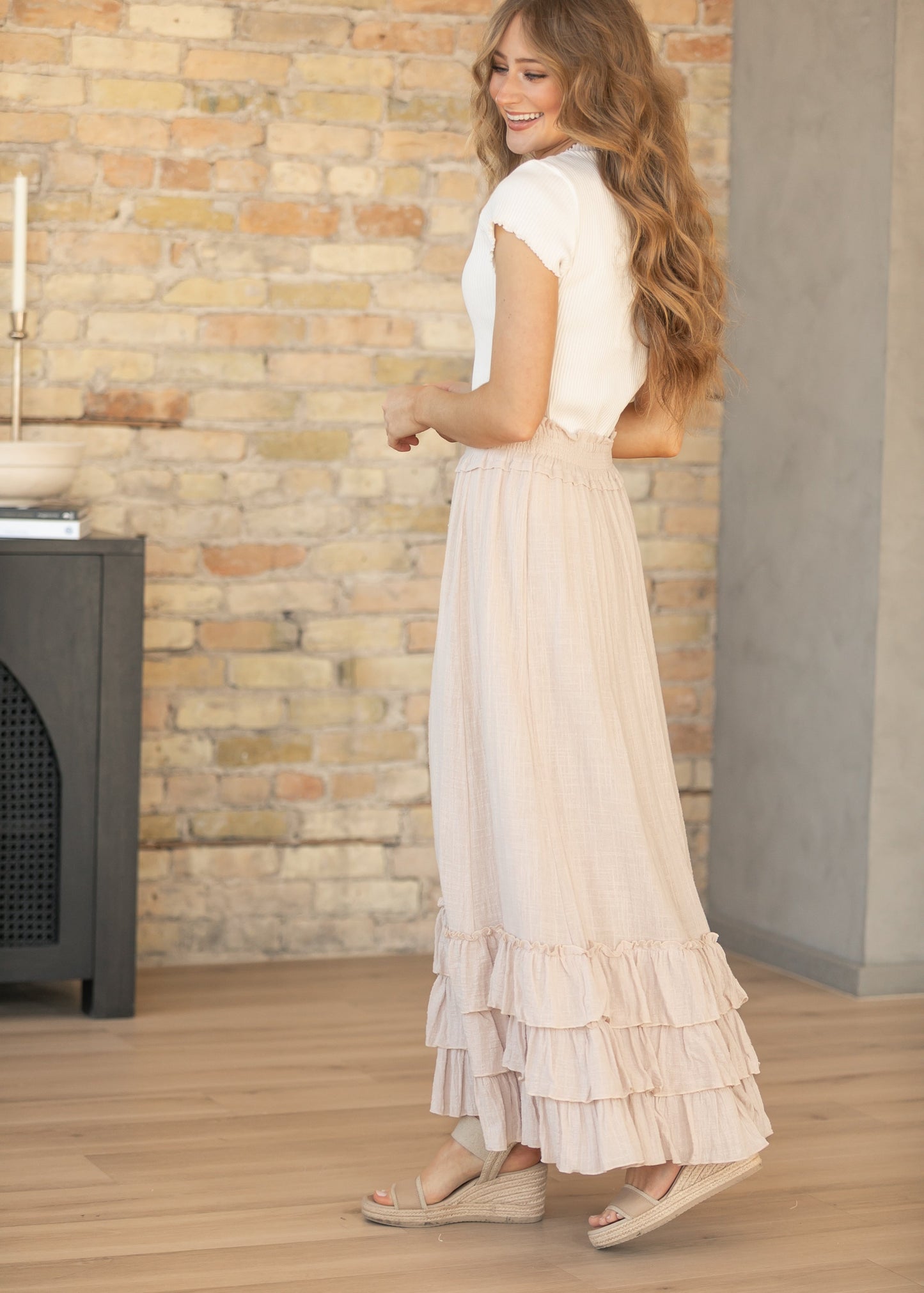 Crinkled Ruffle Maxi Skirt