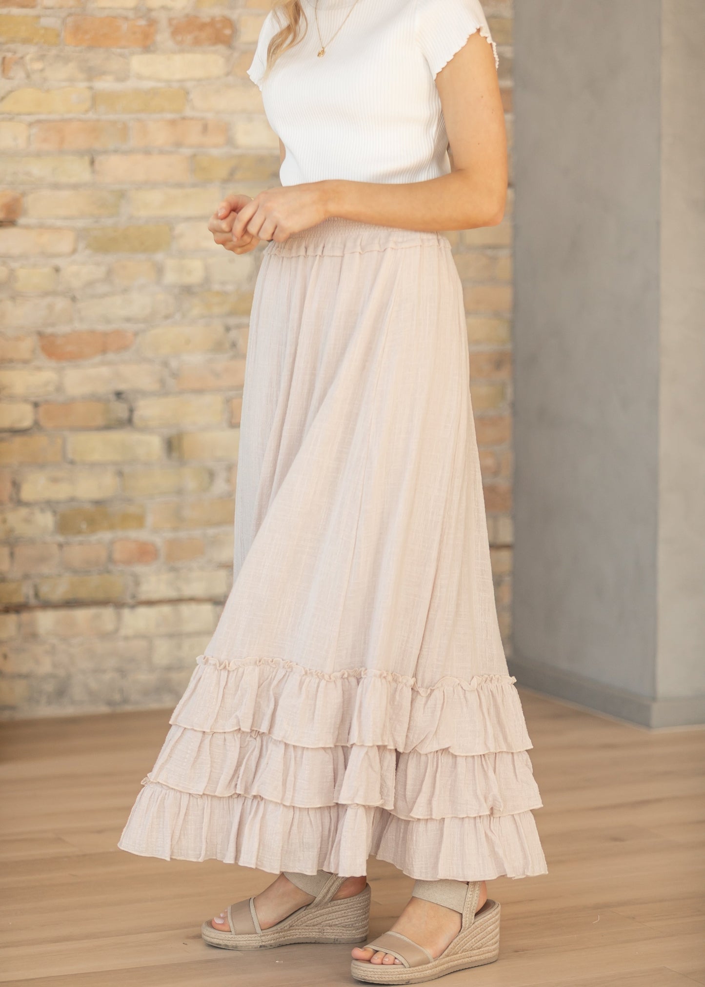 Crinkled Ruffle Maxi Skirt