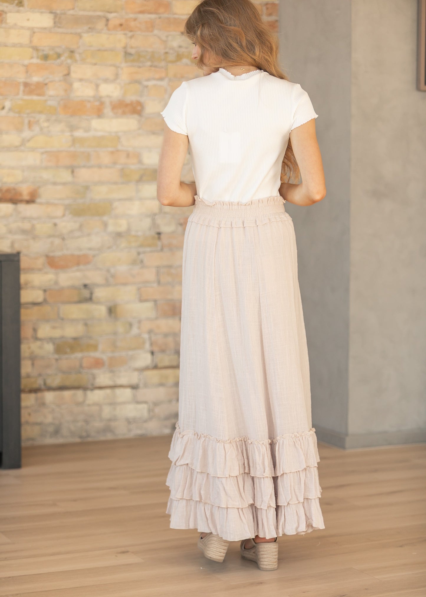 Crinkled Ruffle Maxi Skirt