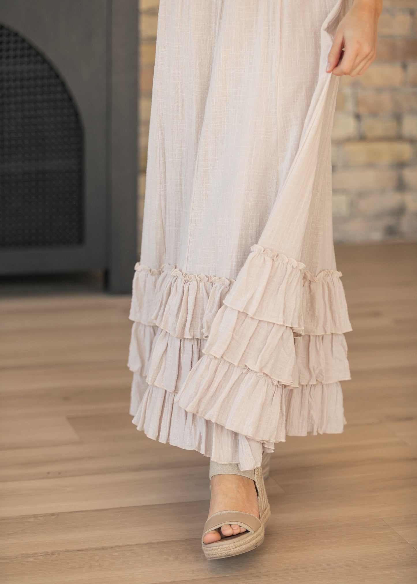 Crinkled Ruffle Maxi Skirt