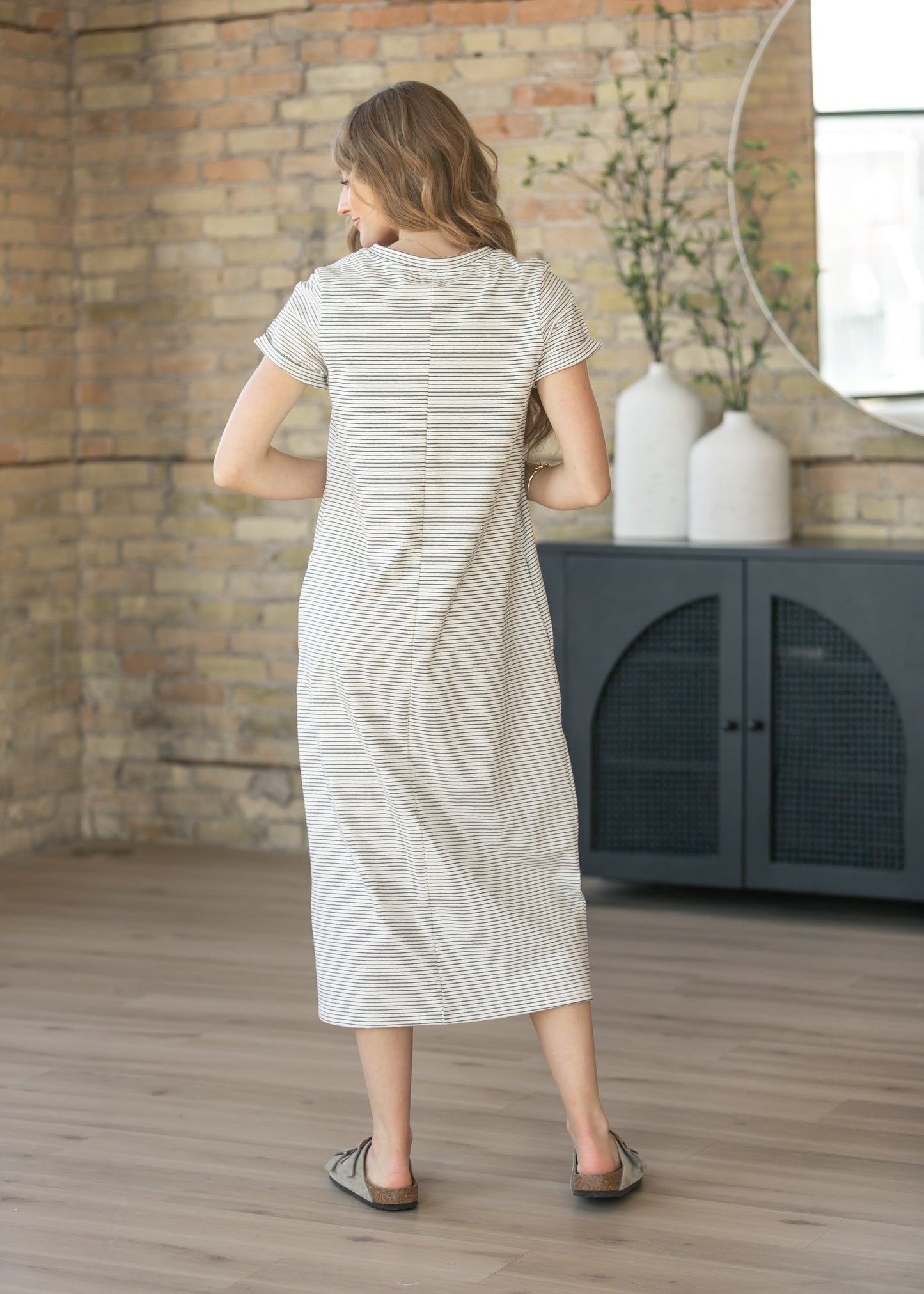 Finley Black Stripe V-neck Midi Dress