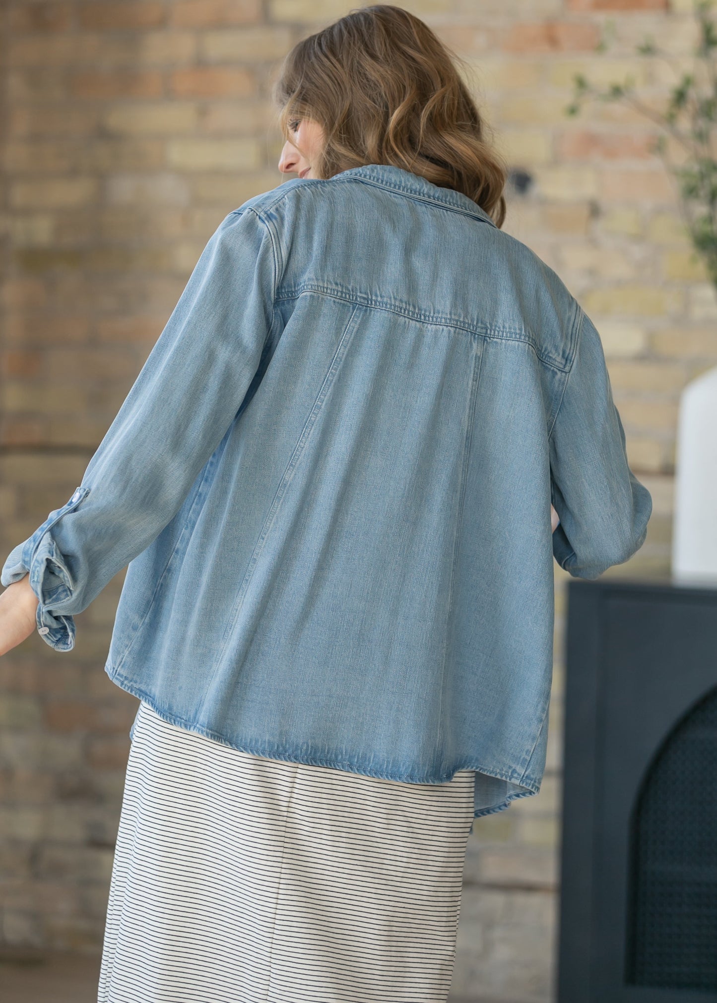 Rowan Light Wash Chambray Button Down Top